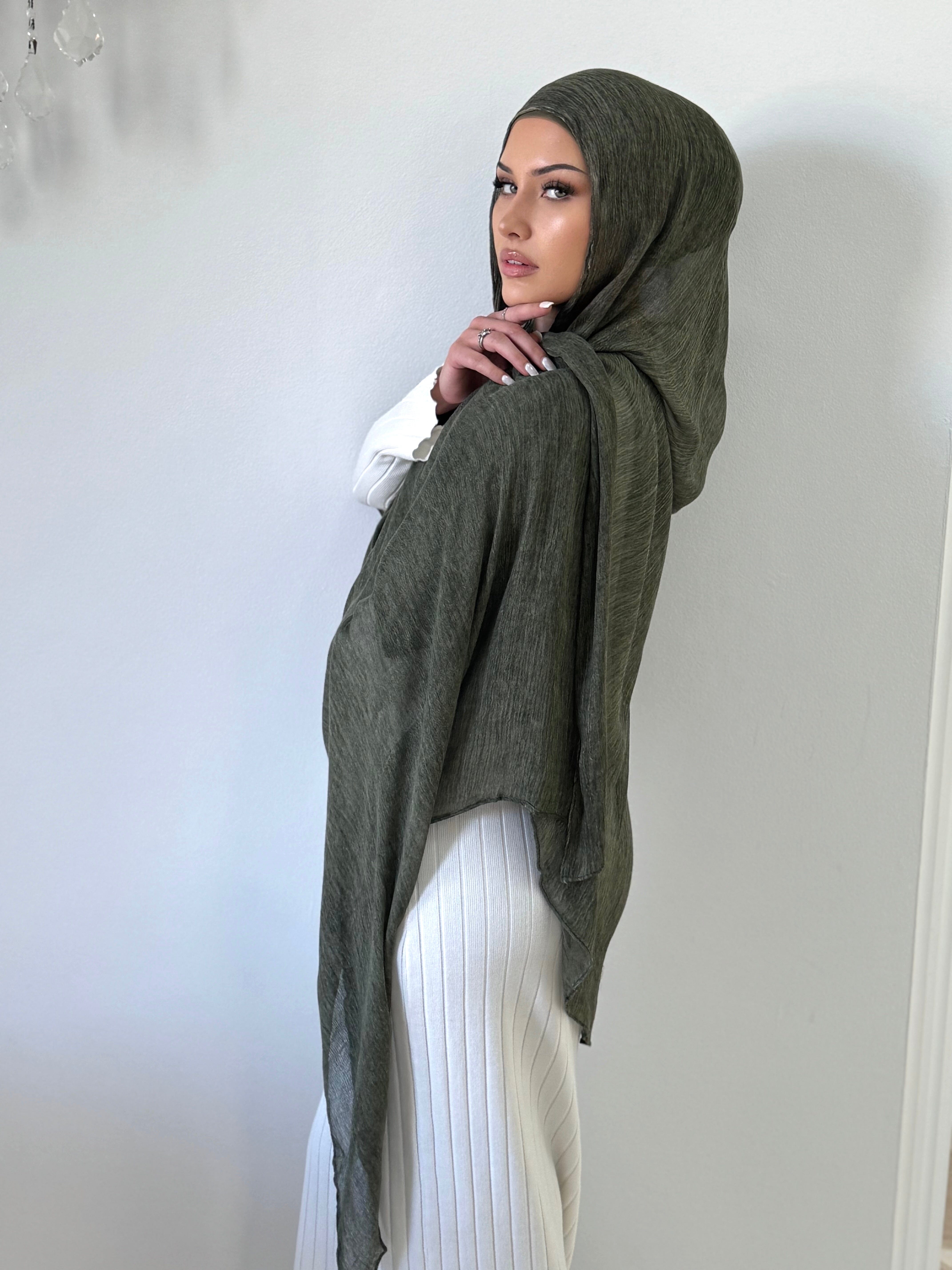 Khaki Pleated Scarf