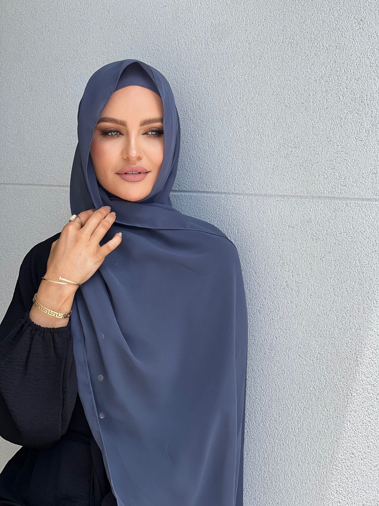 Grey Blue Chiffon Hijab Set
