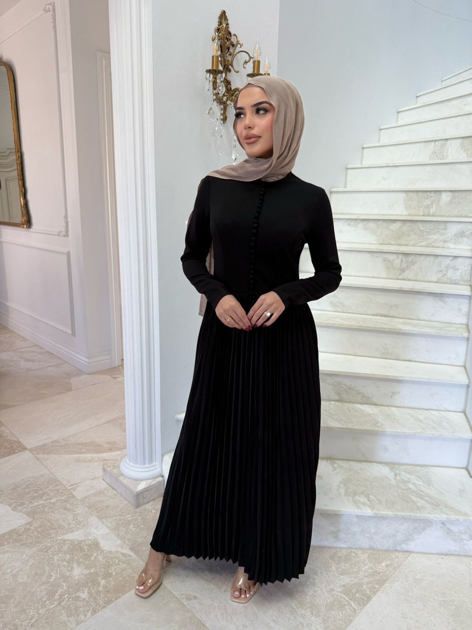 Pleated Button Dress