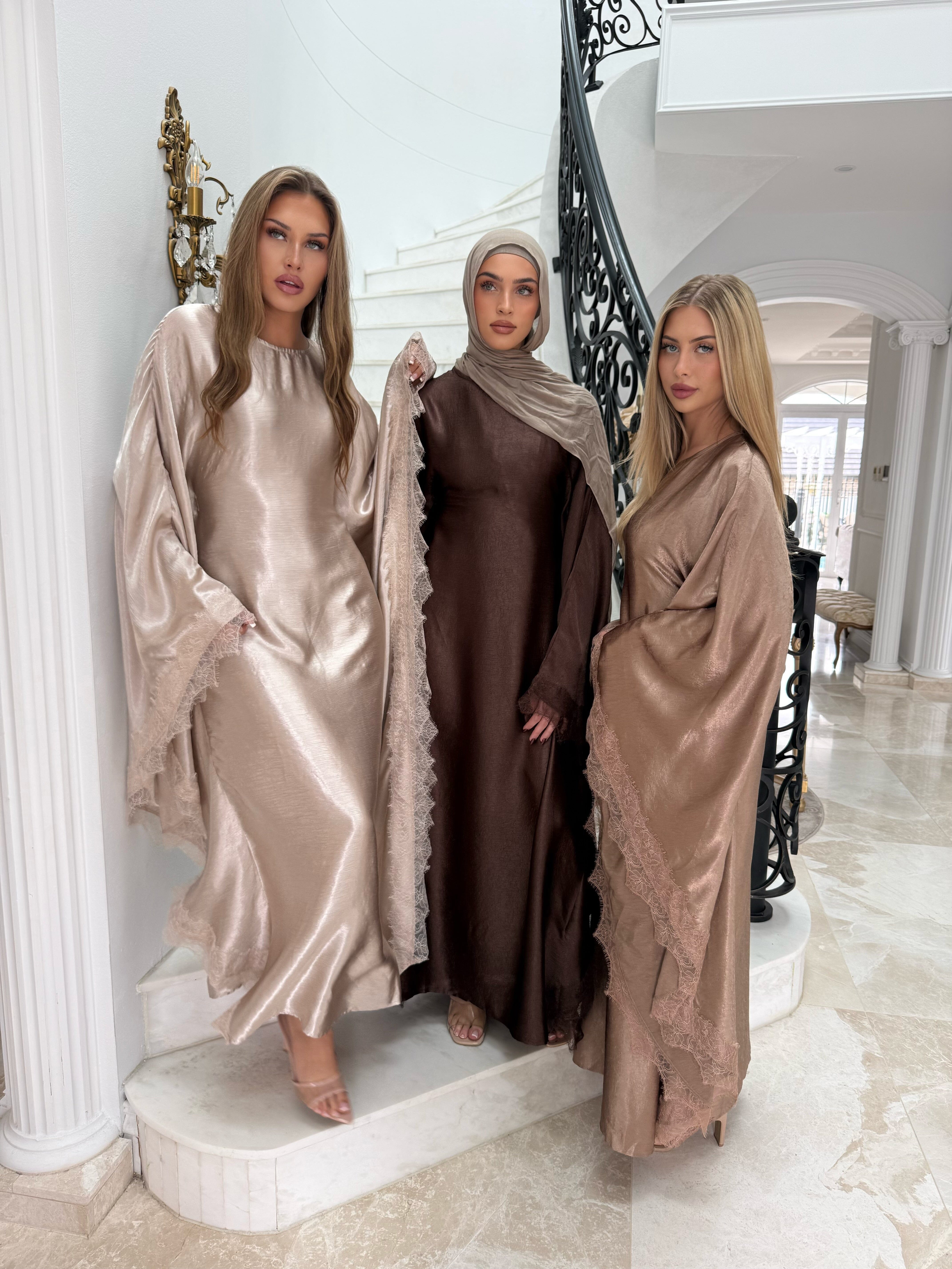 Lace Satin Batwing Abaya