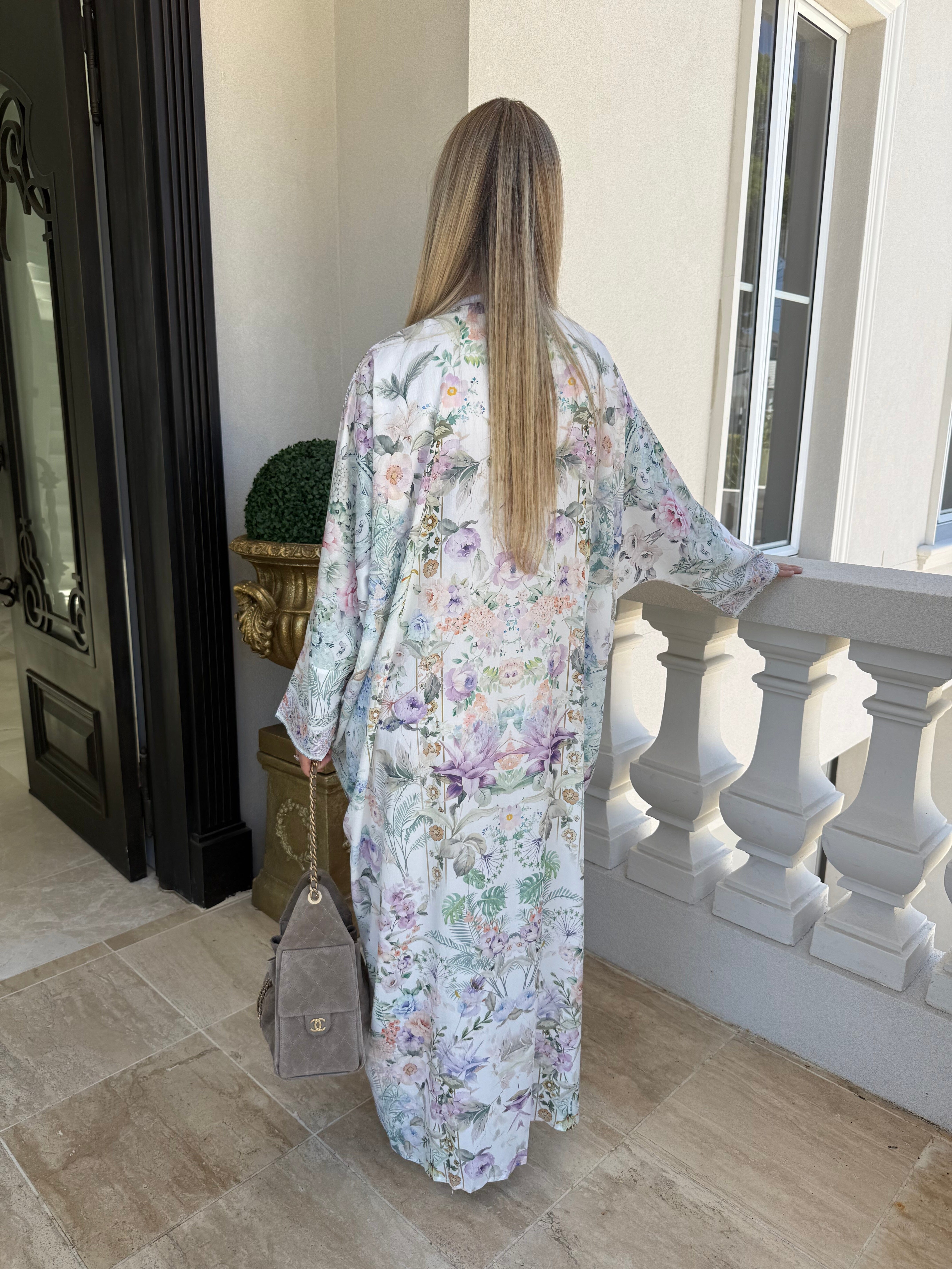 Beaded Open Floral Abaya