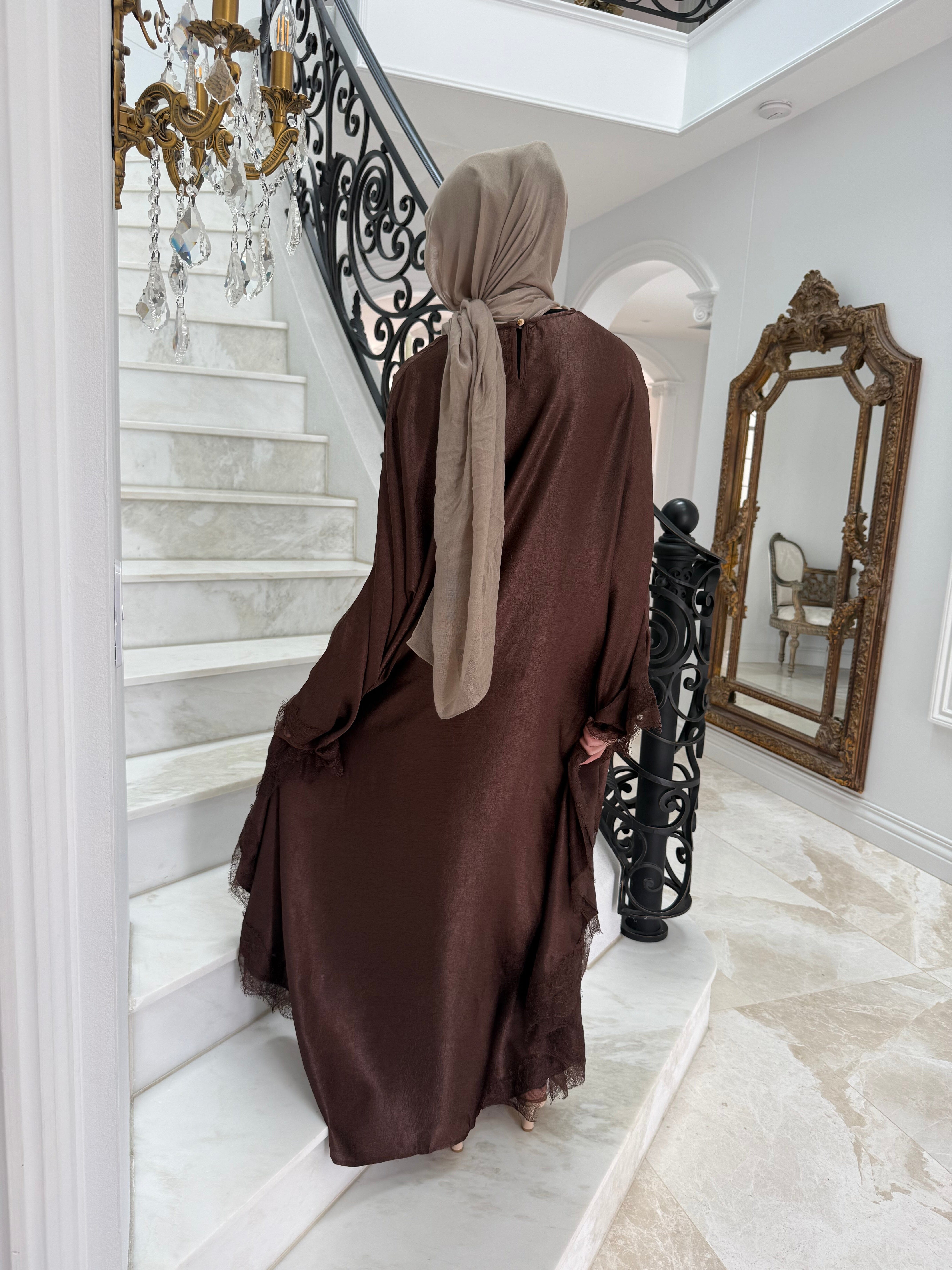 Lace Satin Batwing Abaya