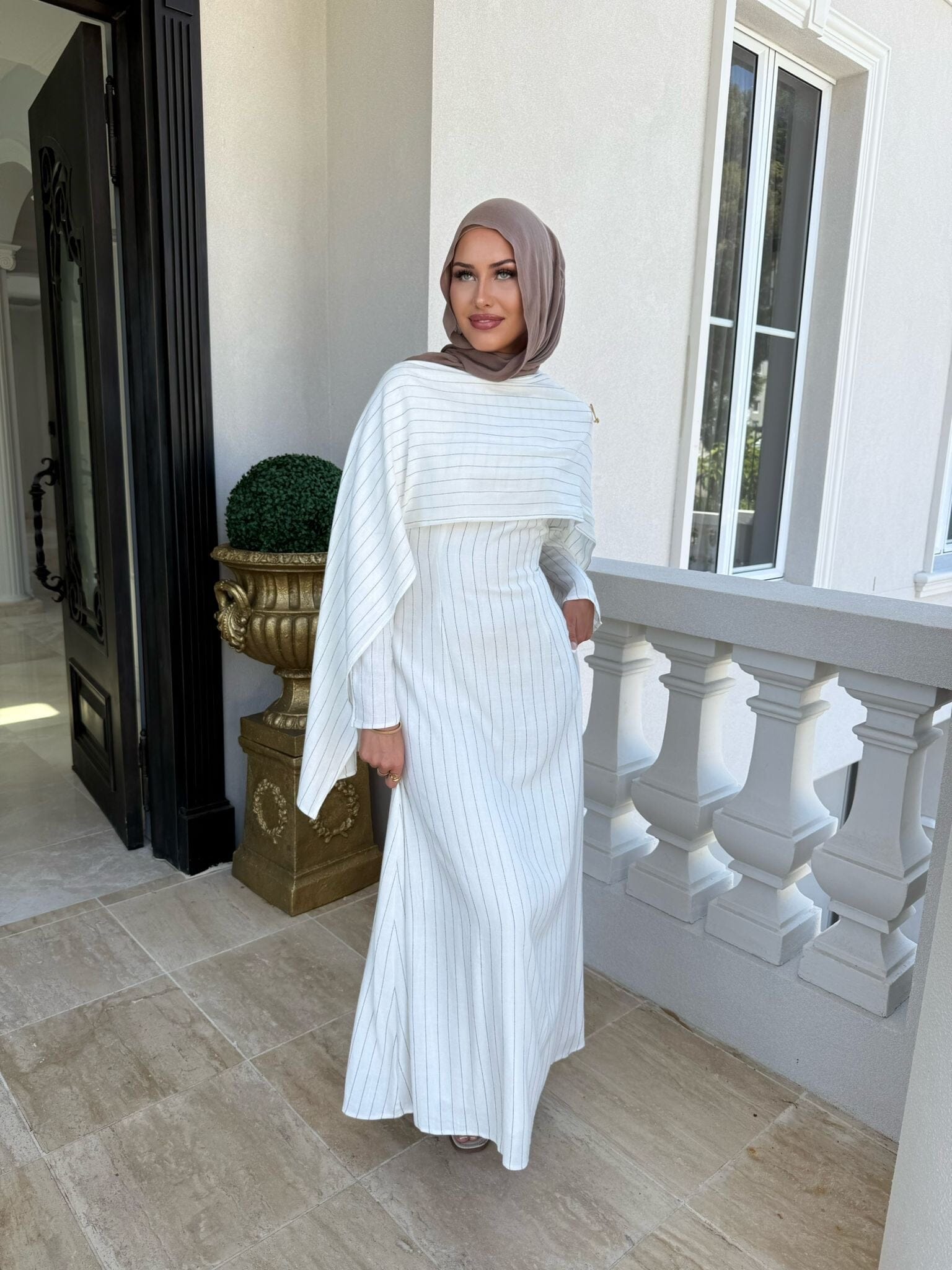 Linen Stripe Shawl Dress