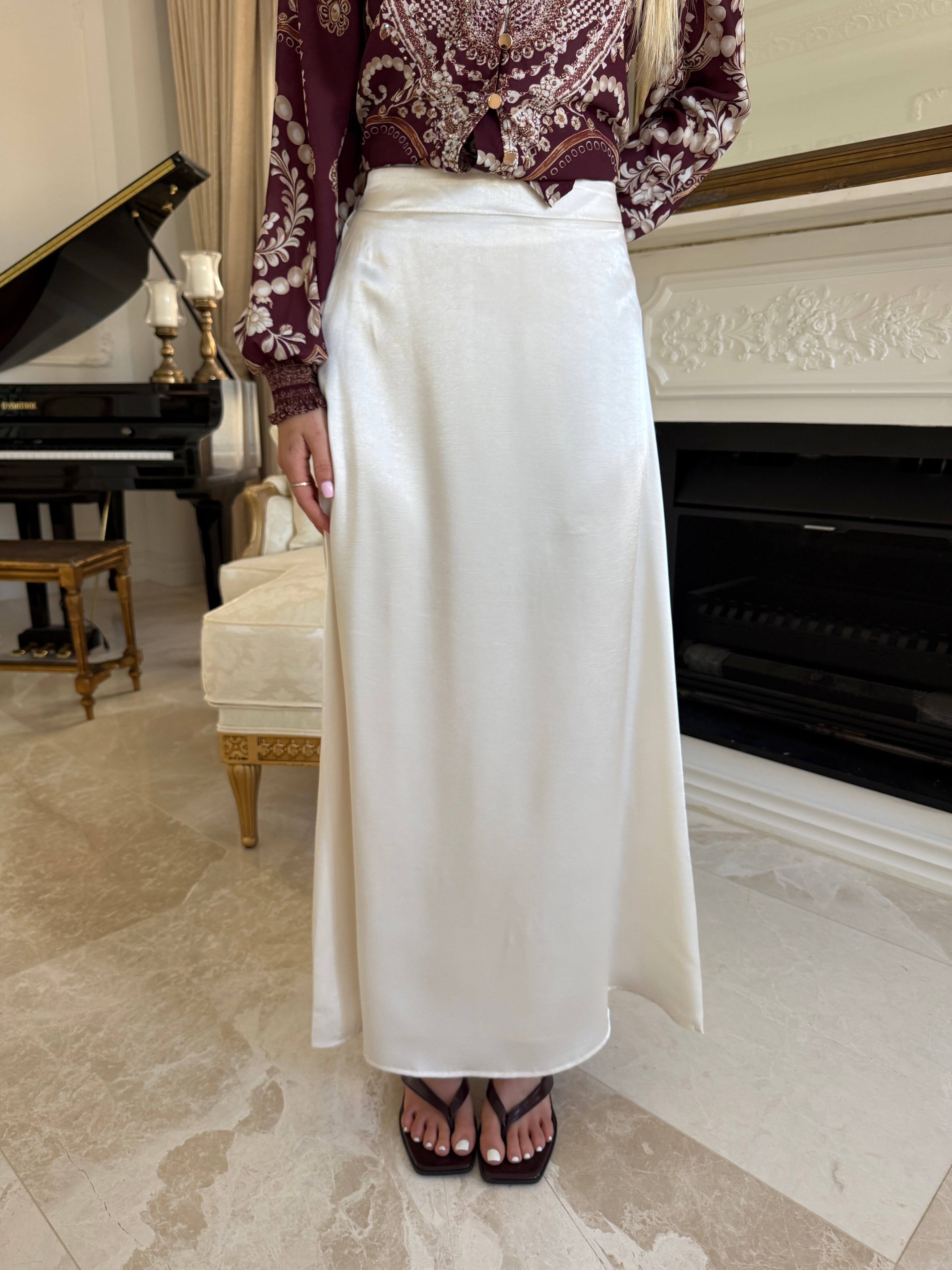 Off White Satin Skirt