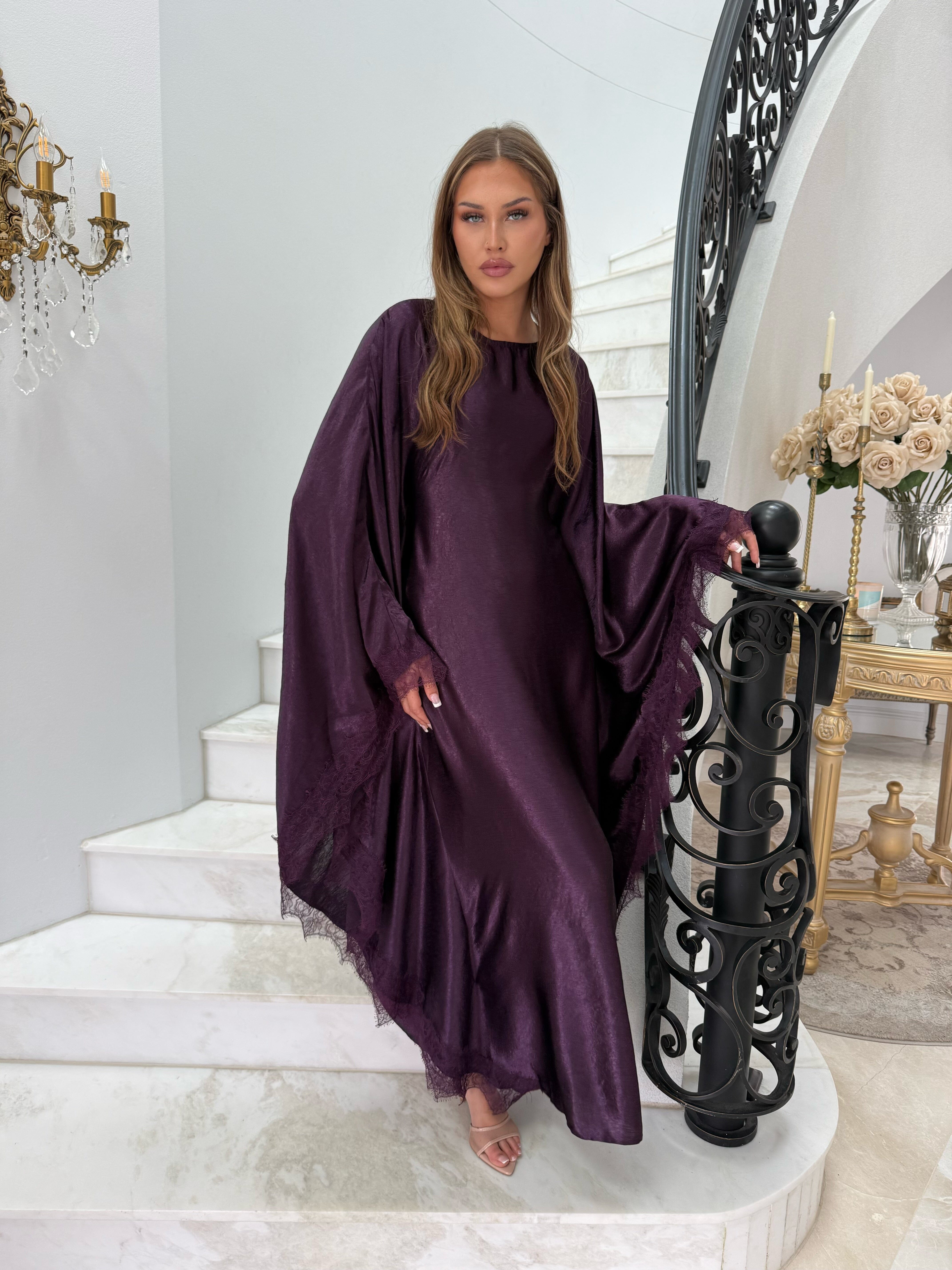 Lace Satin Batwing Abaya
