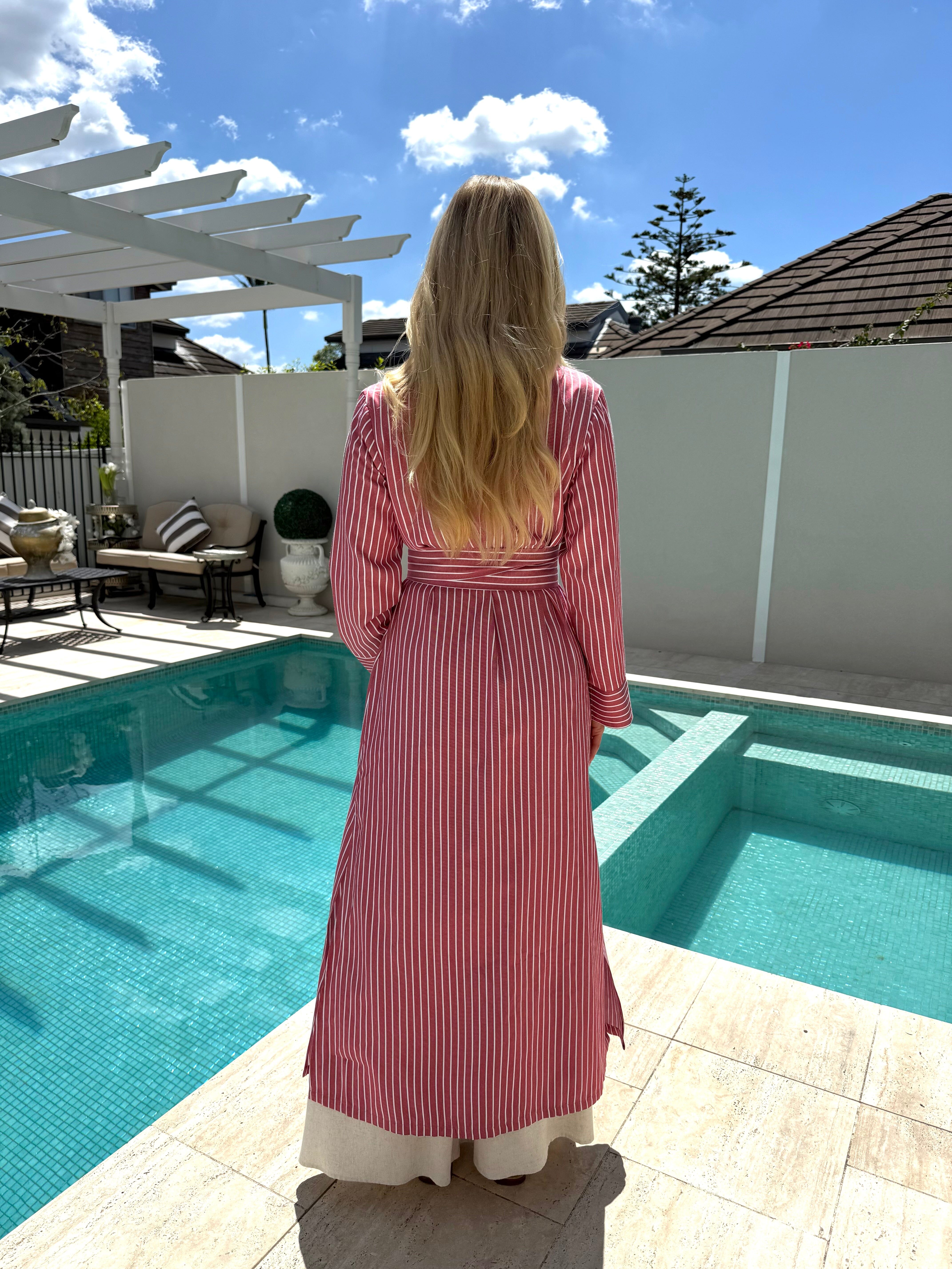 Linen Stripe Open Abaya