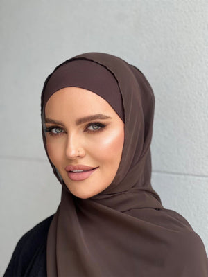 Khaki Brown Chiffon Hijab Set