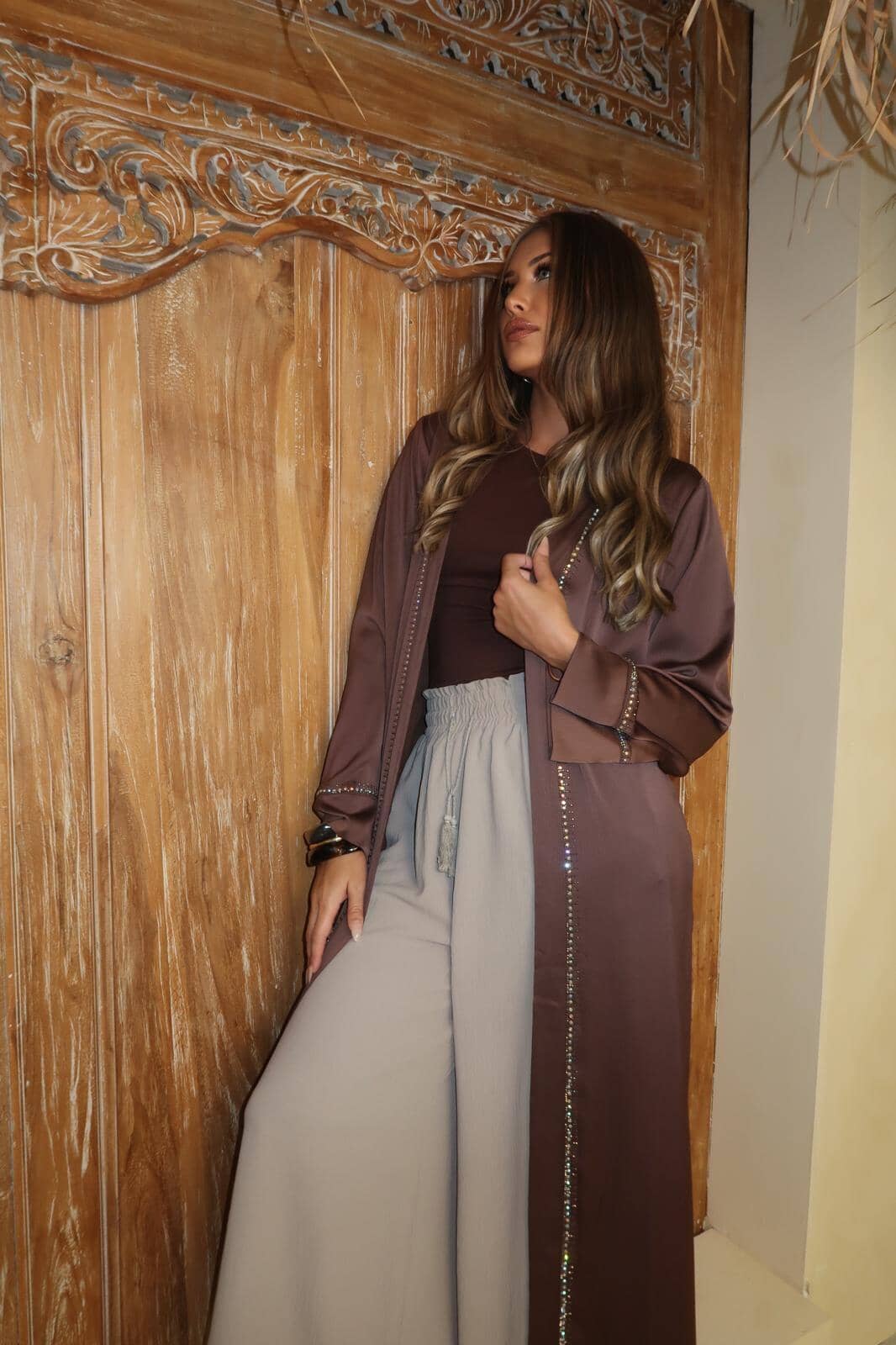 Layali Trim Satin Abaya