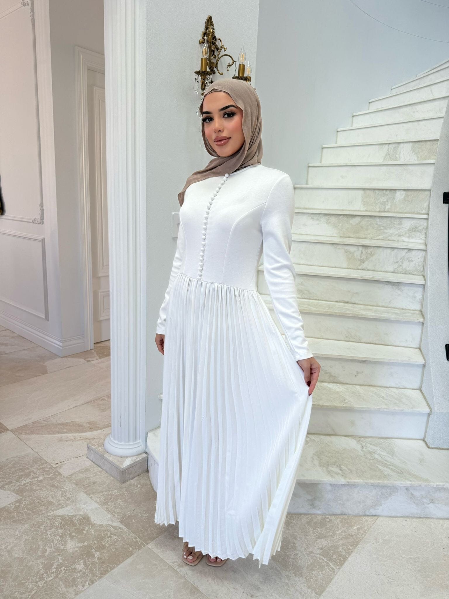 Pleated Button Dress