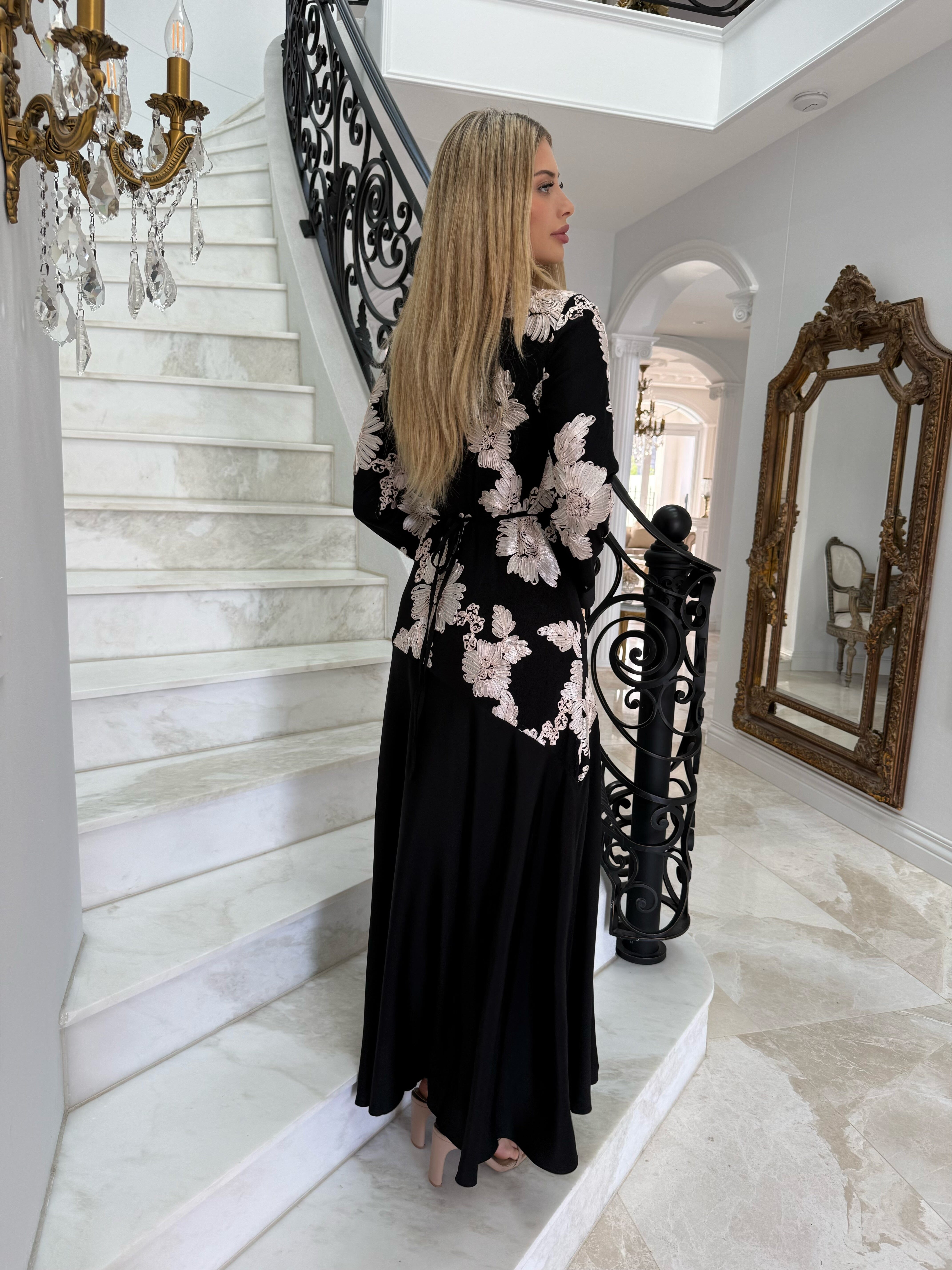 Embroidery X Satin Dress