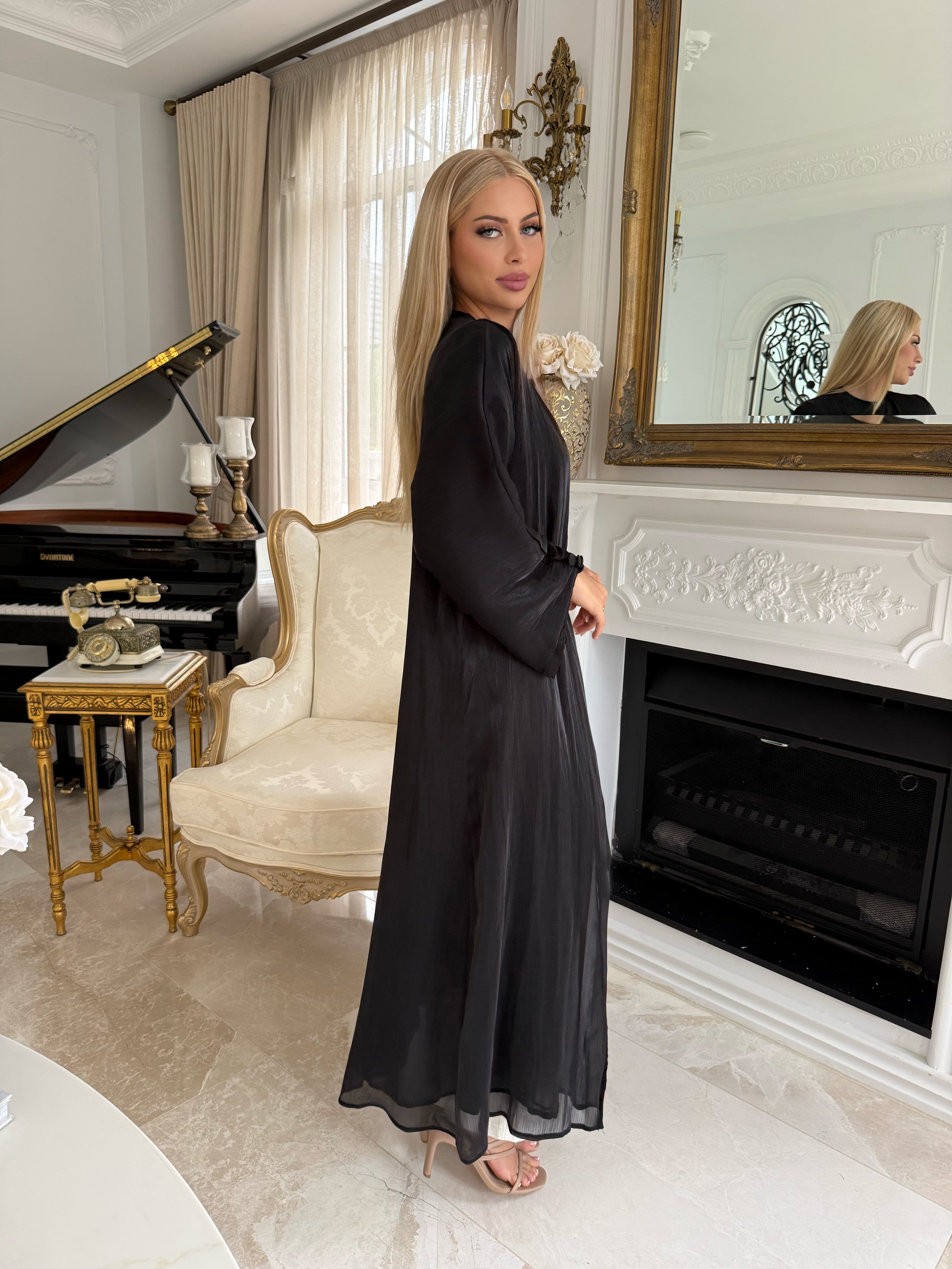 Layali Satin Button Open Abaya