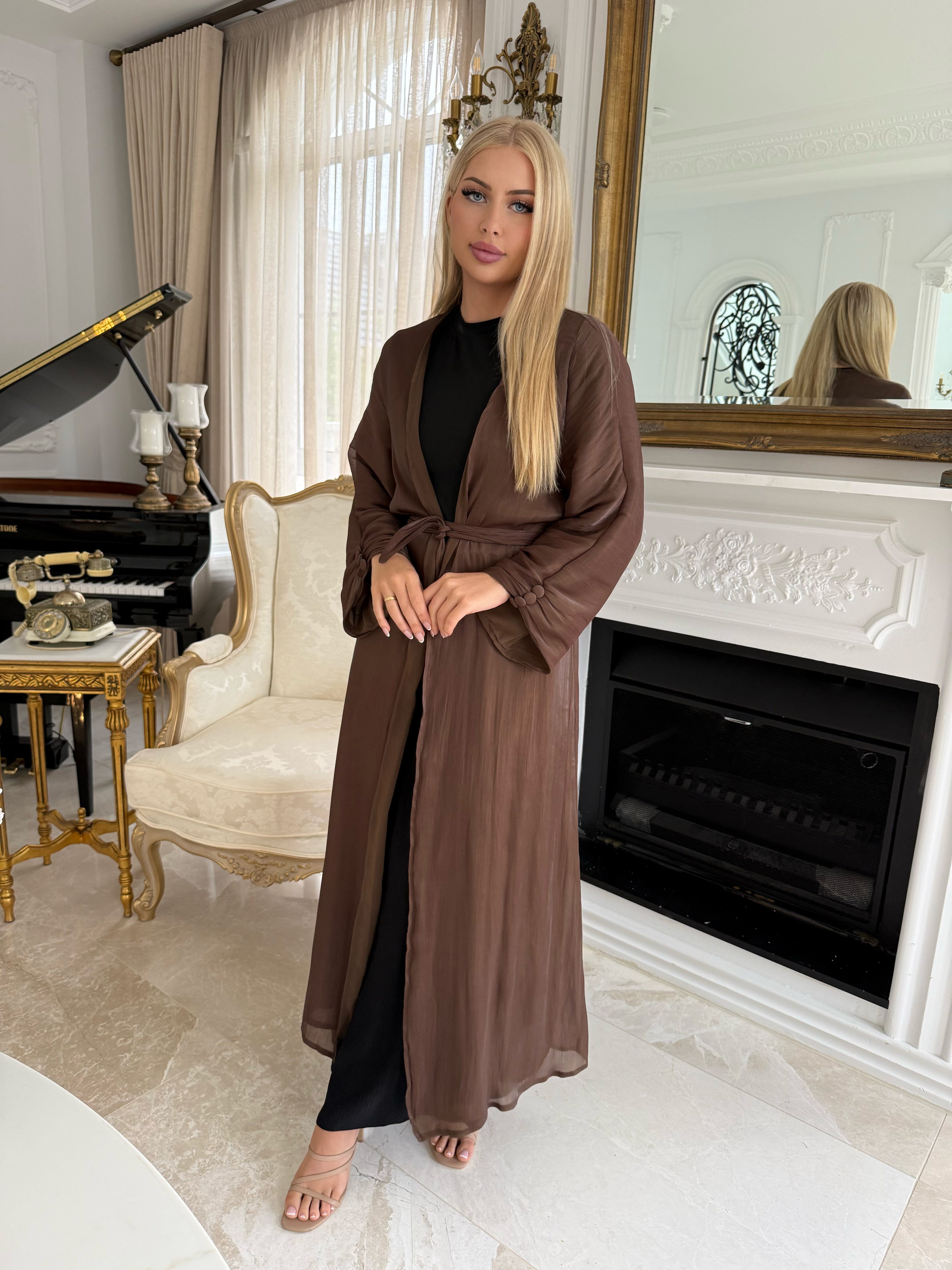 Layali Satin Button Open Abaya