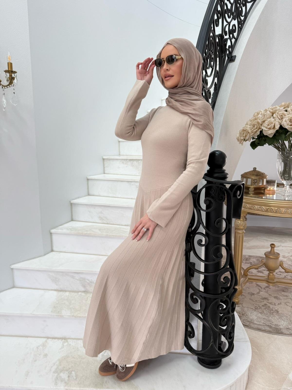 Pleated Knit Dress