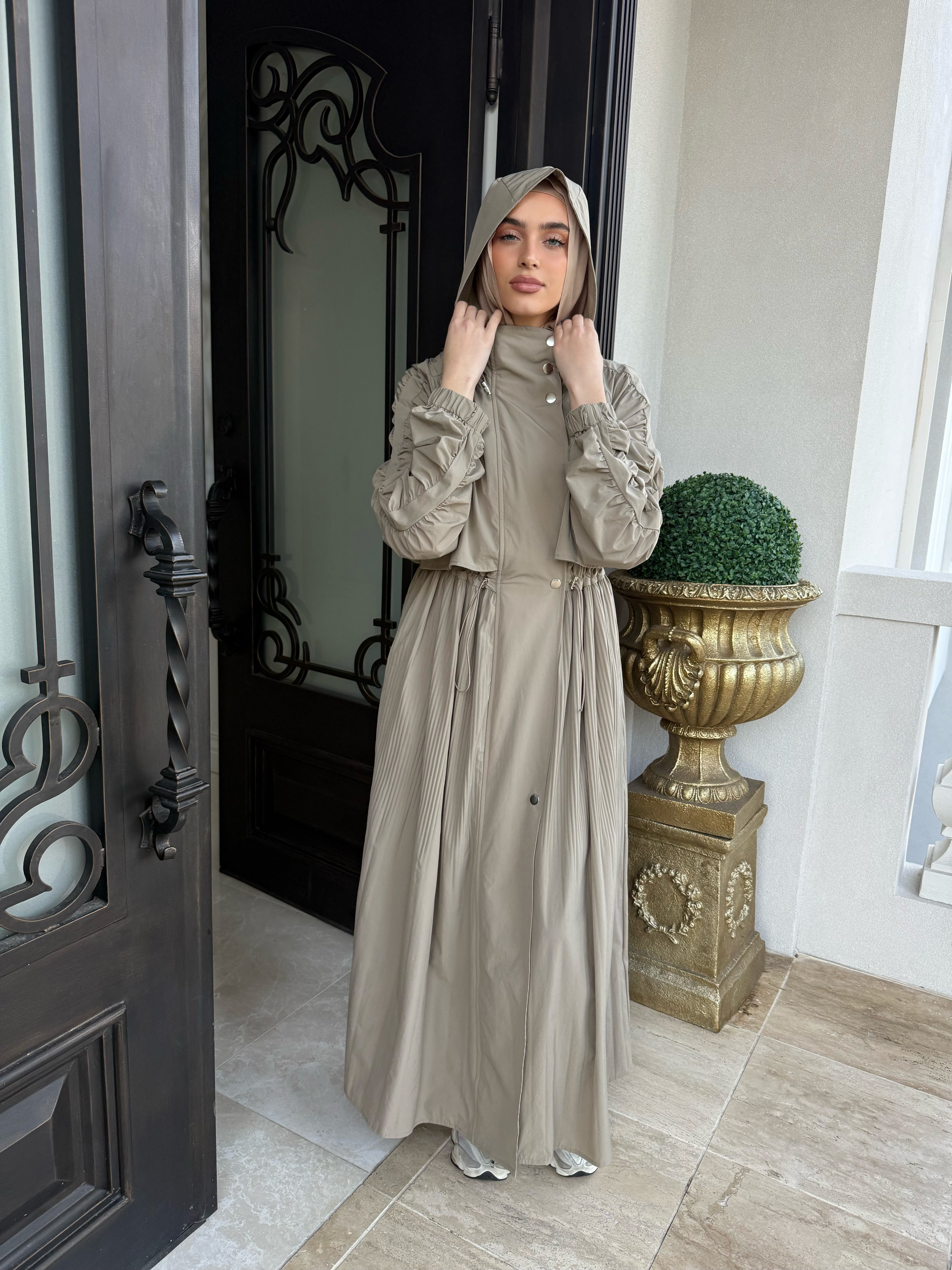 Pleated Draw-String Trench