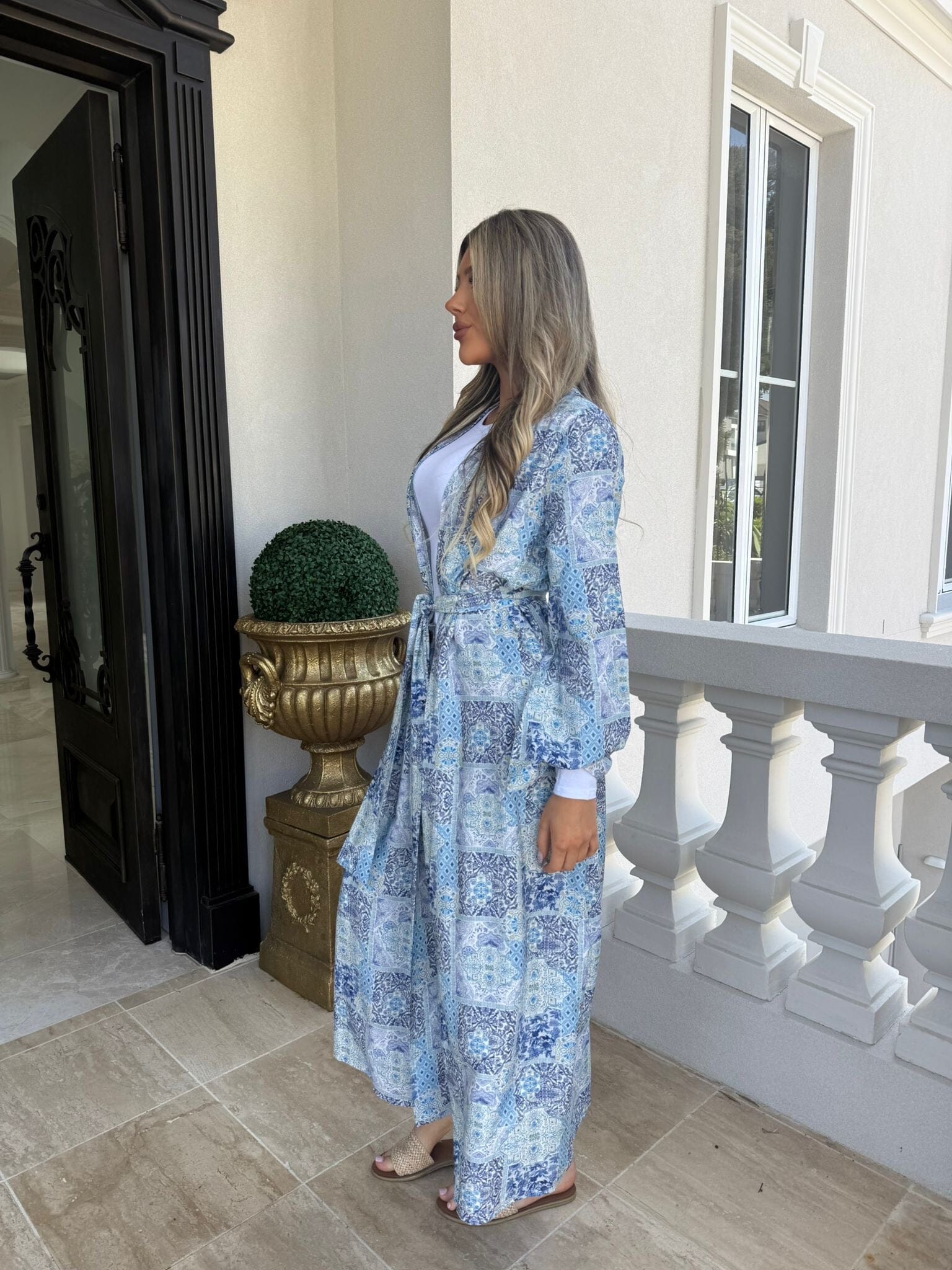 Block Blue Open Abaya