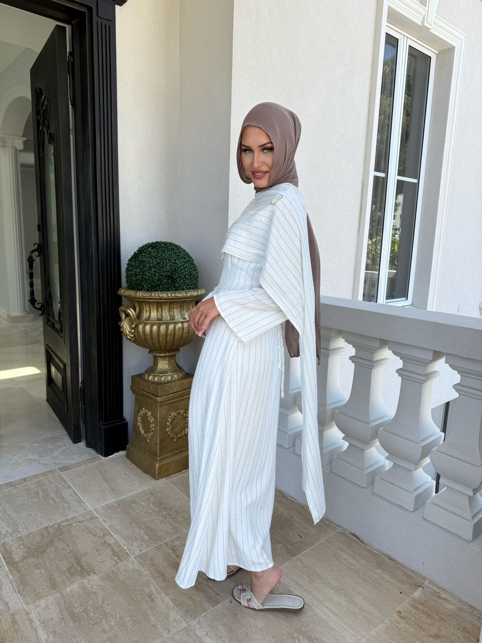 Linen Stripe Shawl Dress