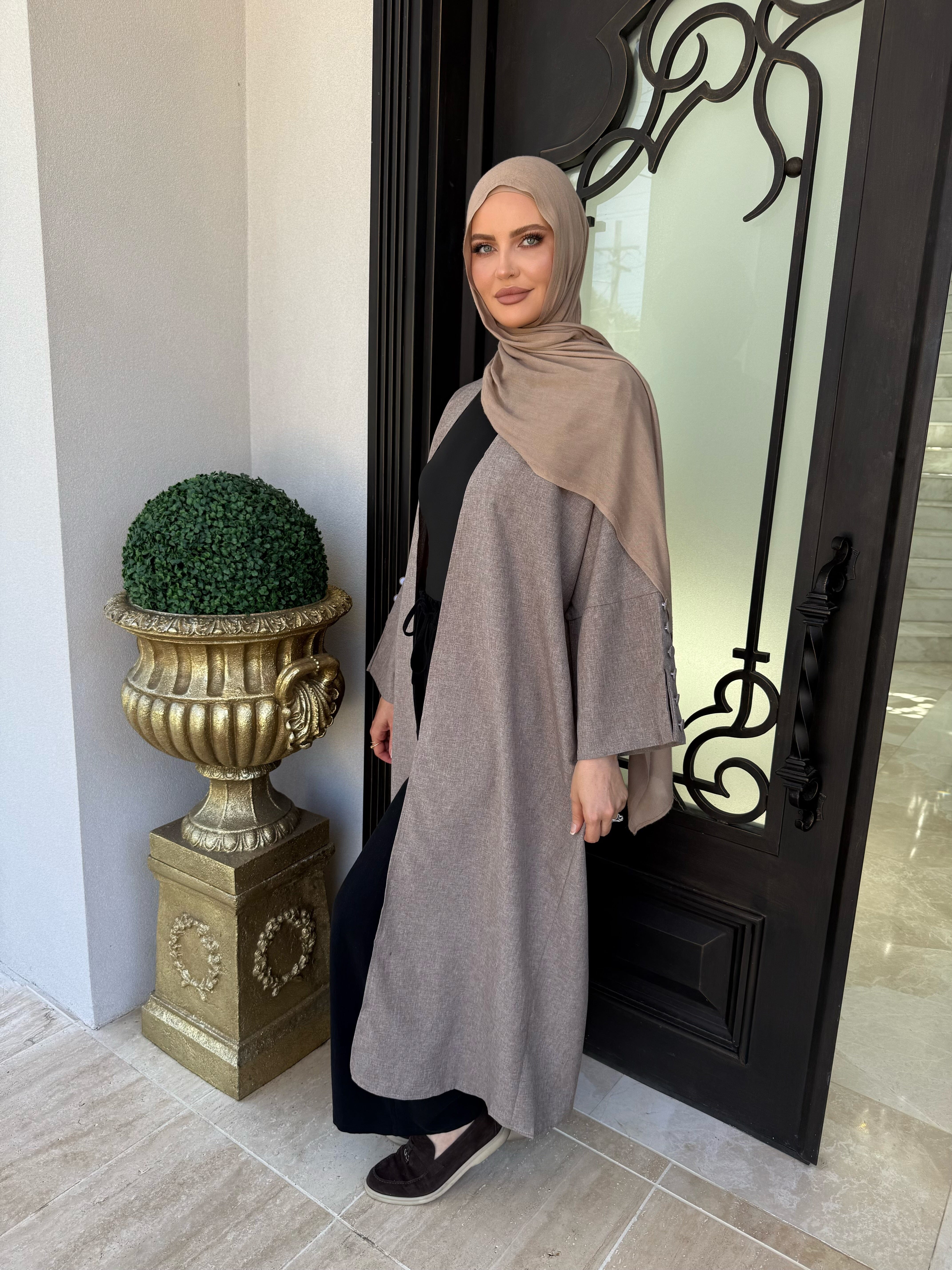 Button Linen Abaya