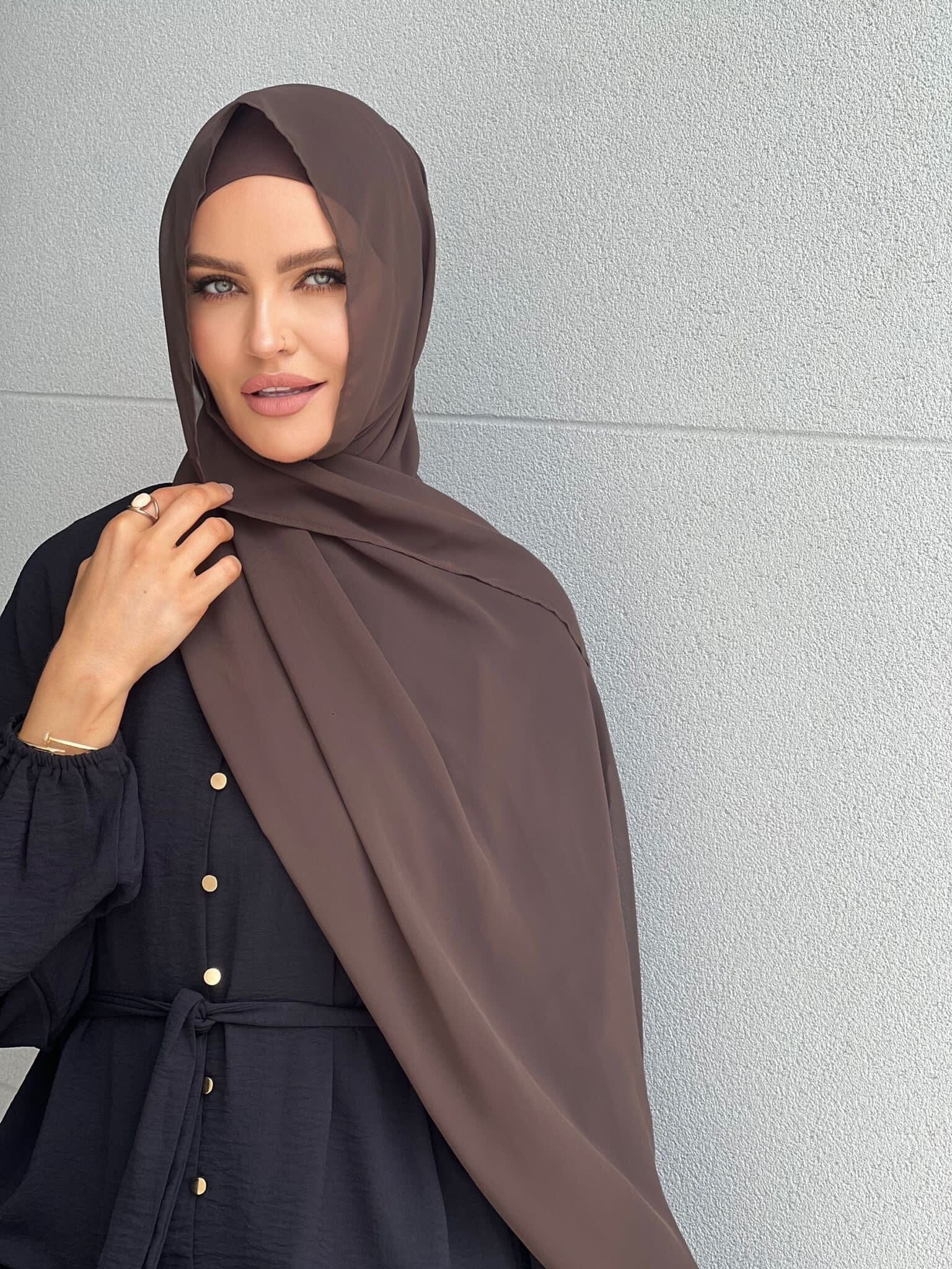 Khaki Brown Chiffon Hijab Set