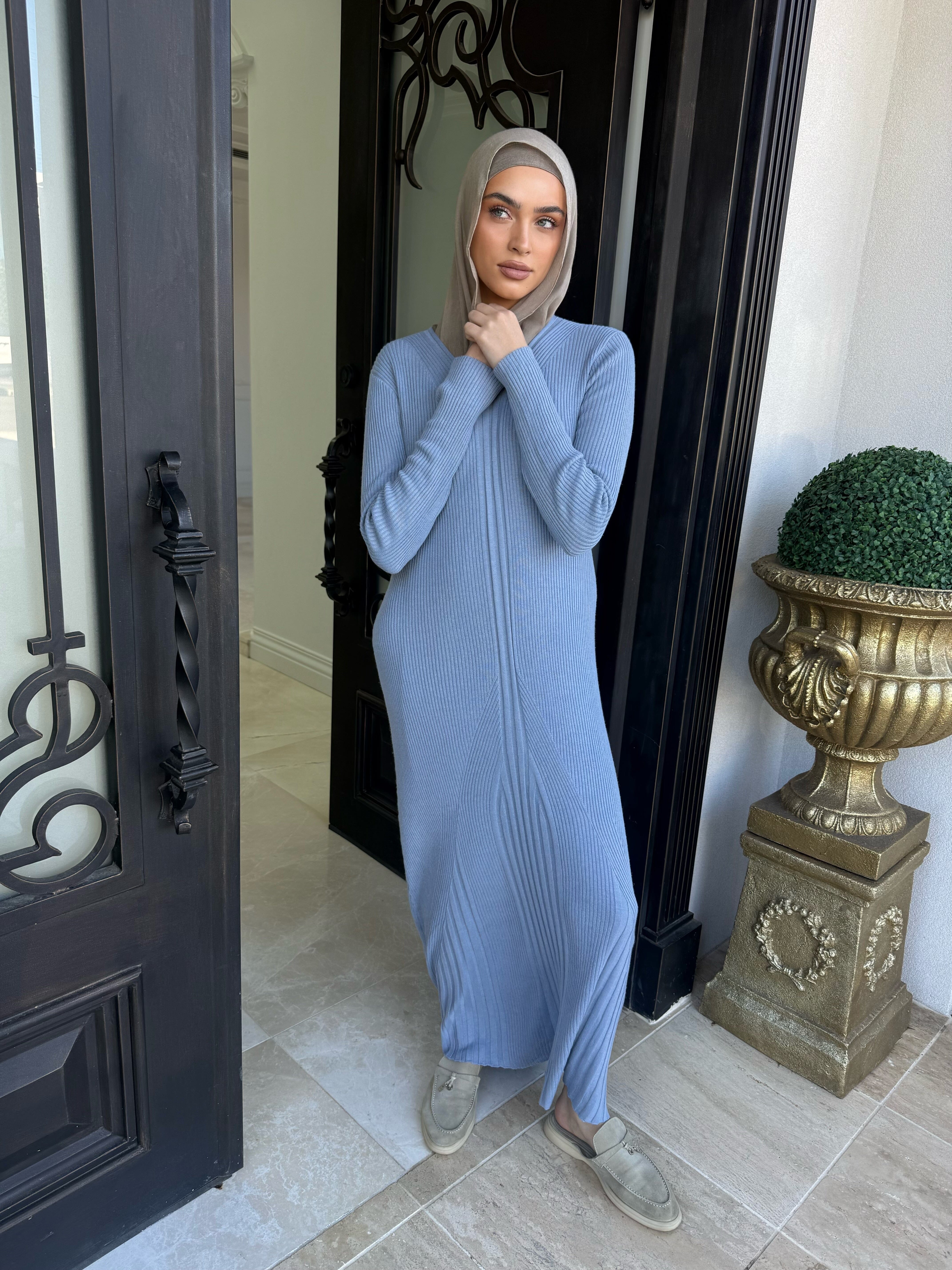 Ribbed Knit Abaya Set