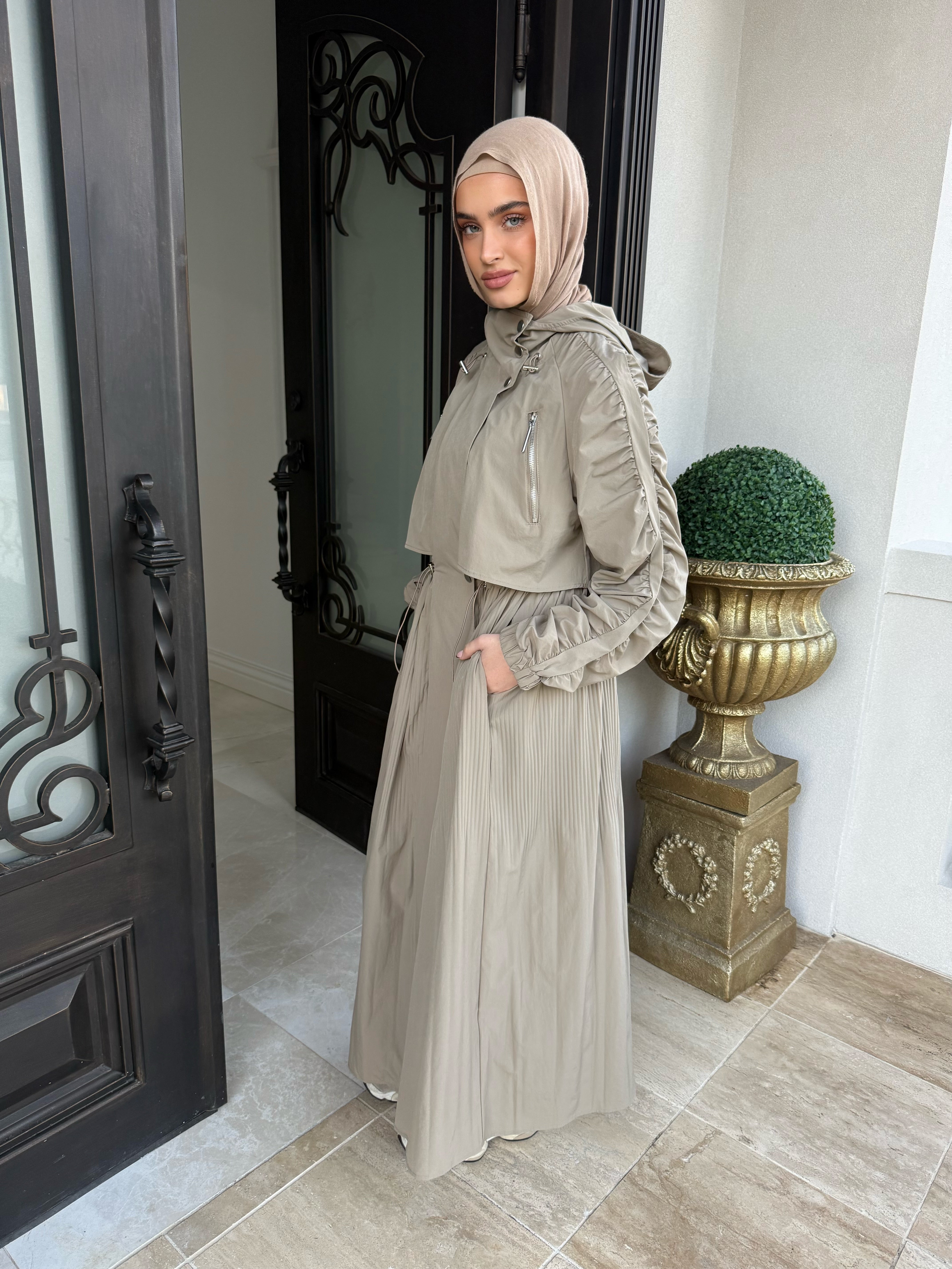 Pleated Draw-String Trench