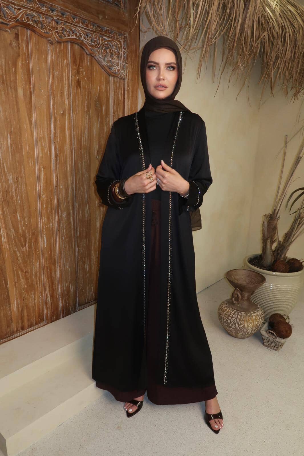 Layali Trim Satin Abaya