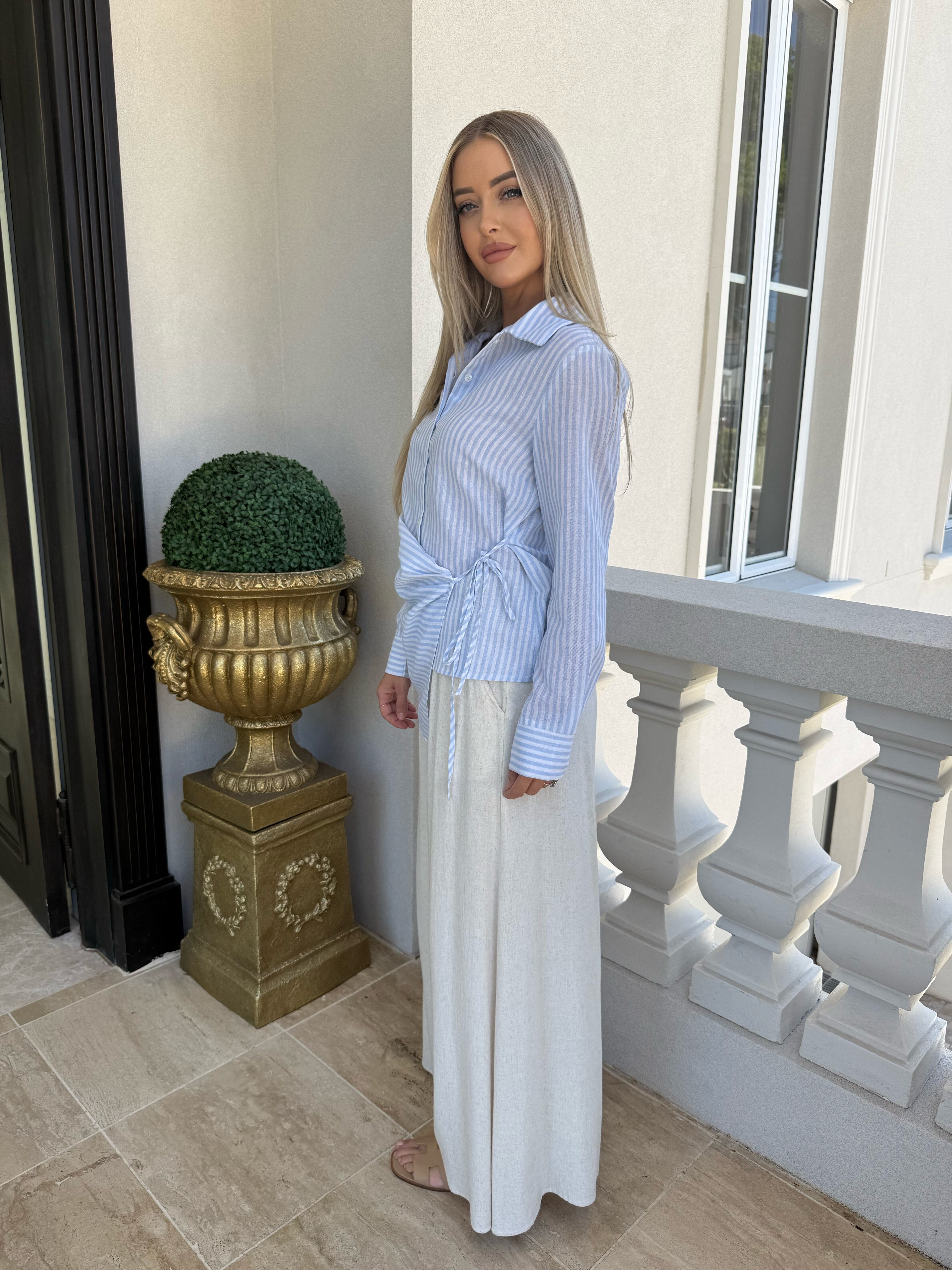 Pin Stripe Wrap Shirt