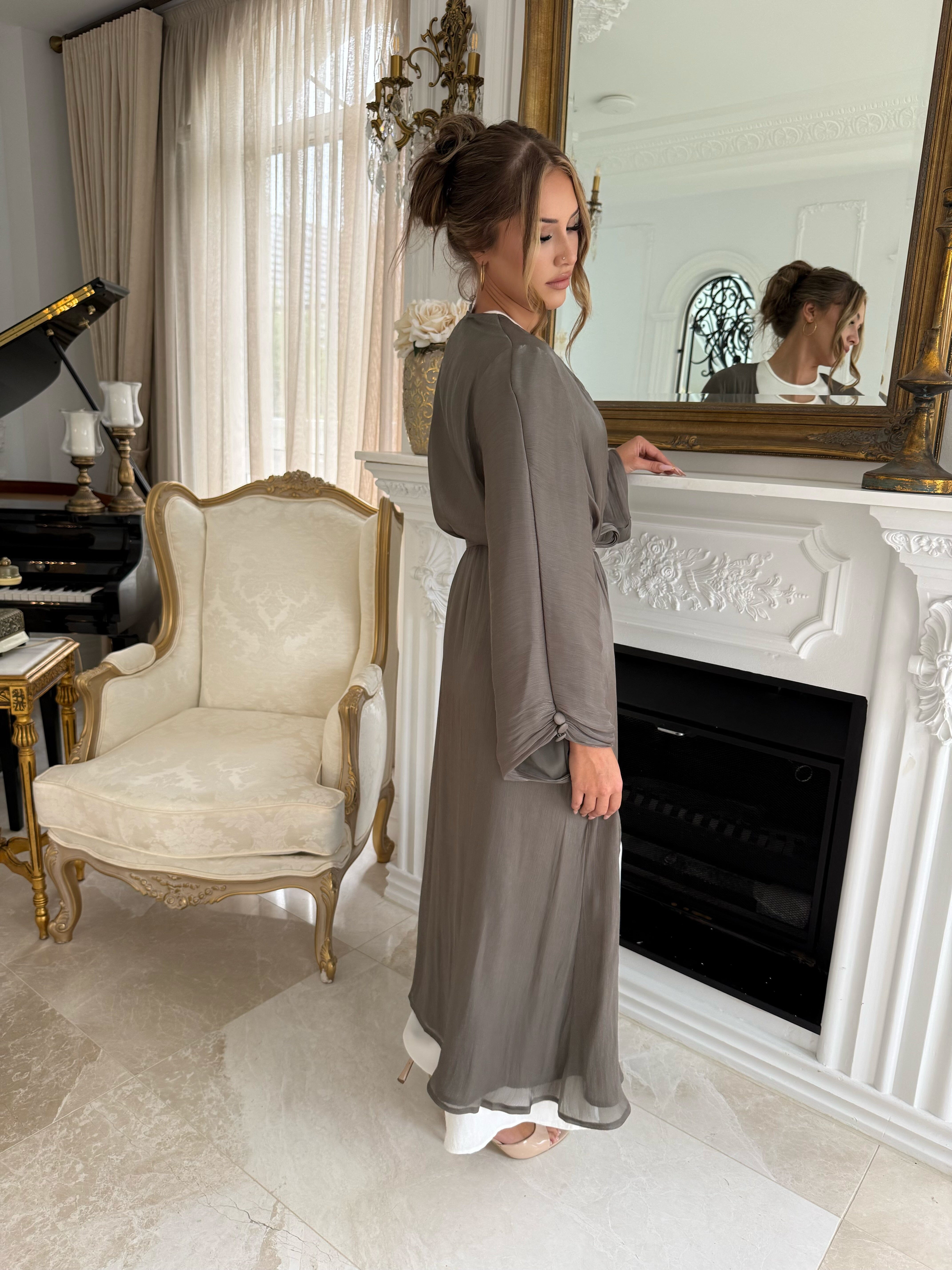 Layali Satin Button Open Abaya