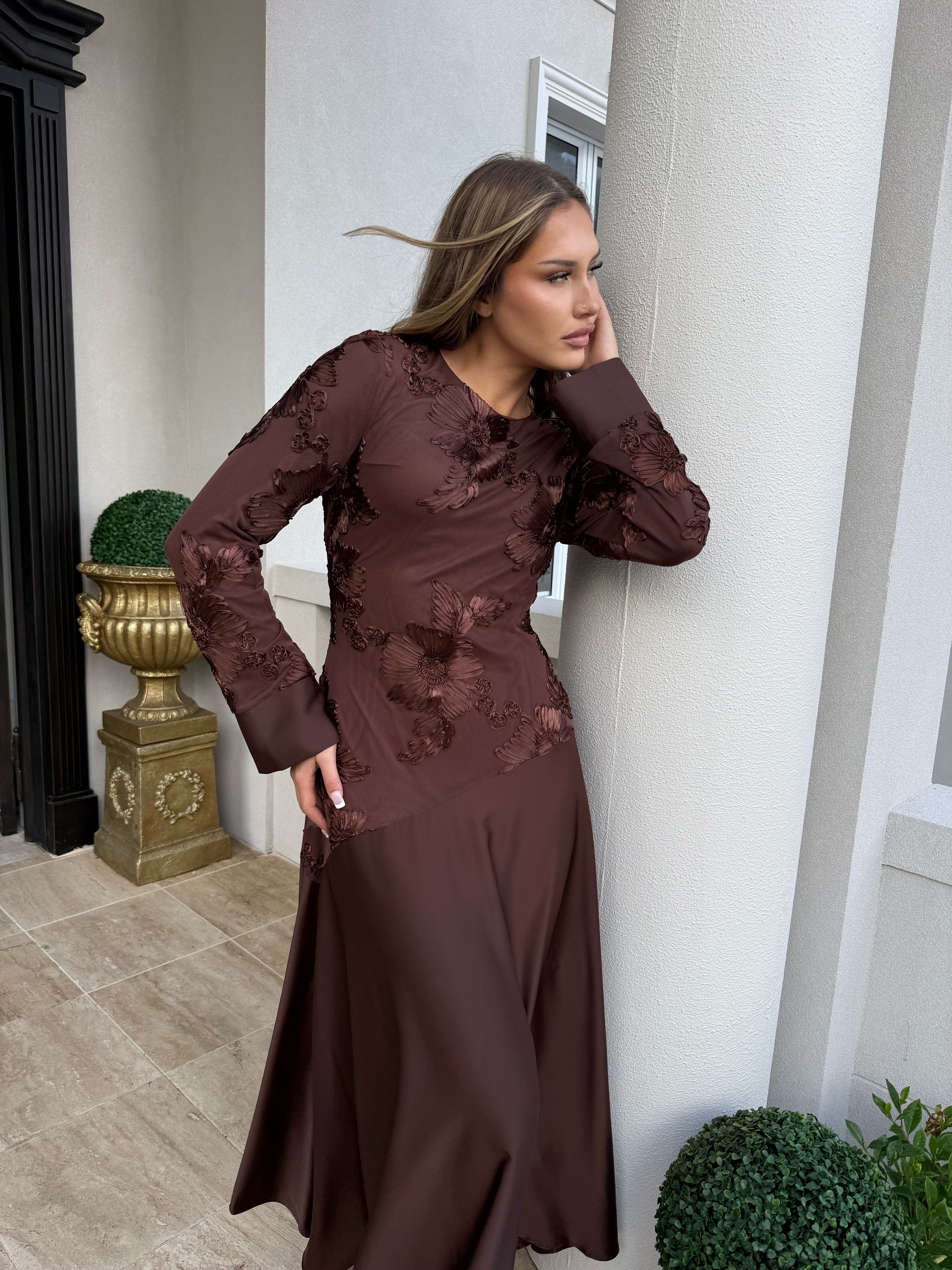 Embroidery X Satin Dress