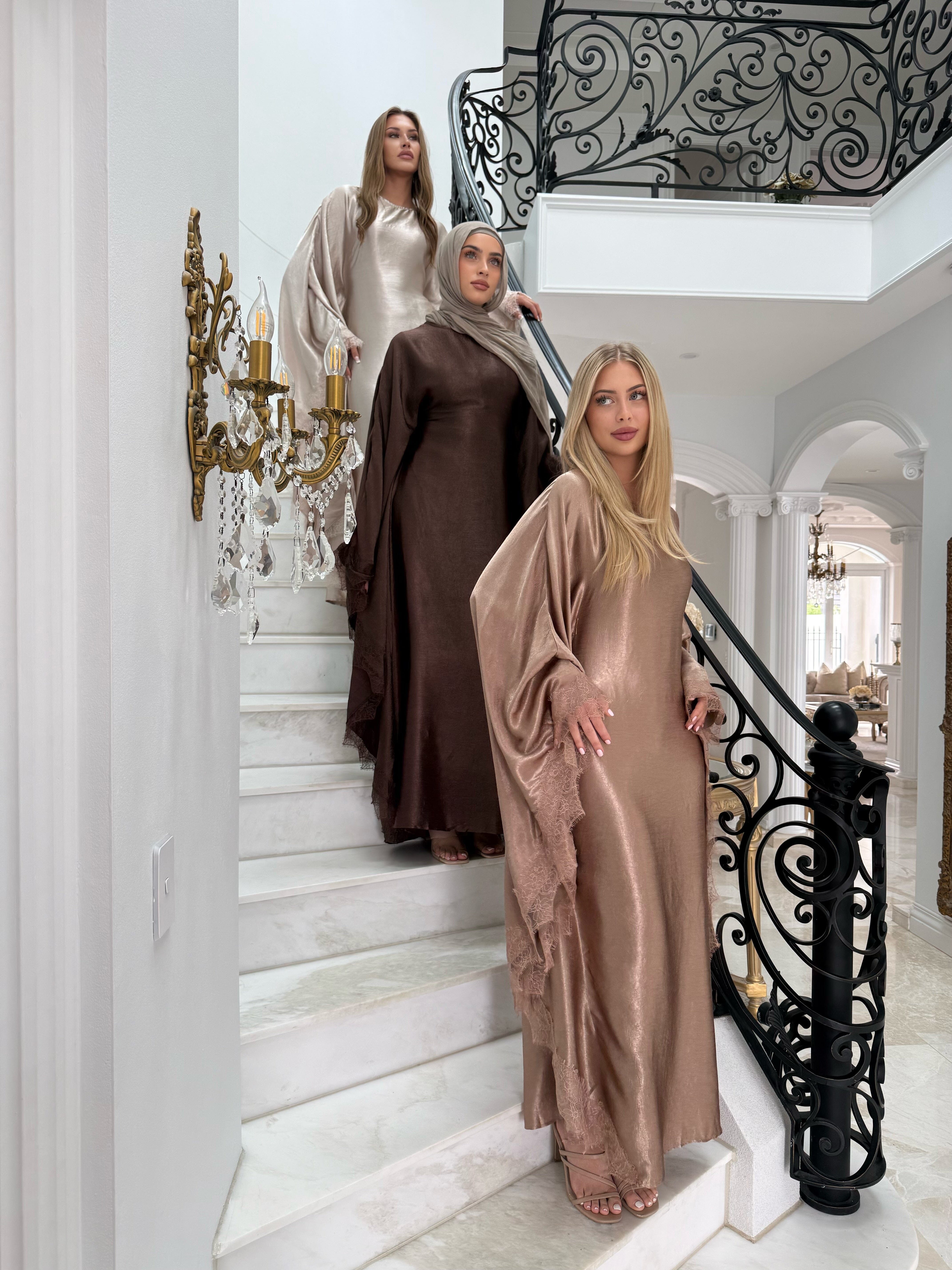Lace Satin Batwing Abaya