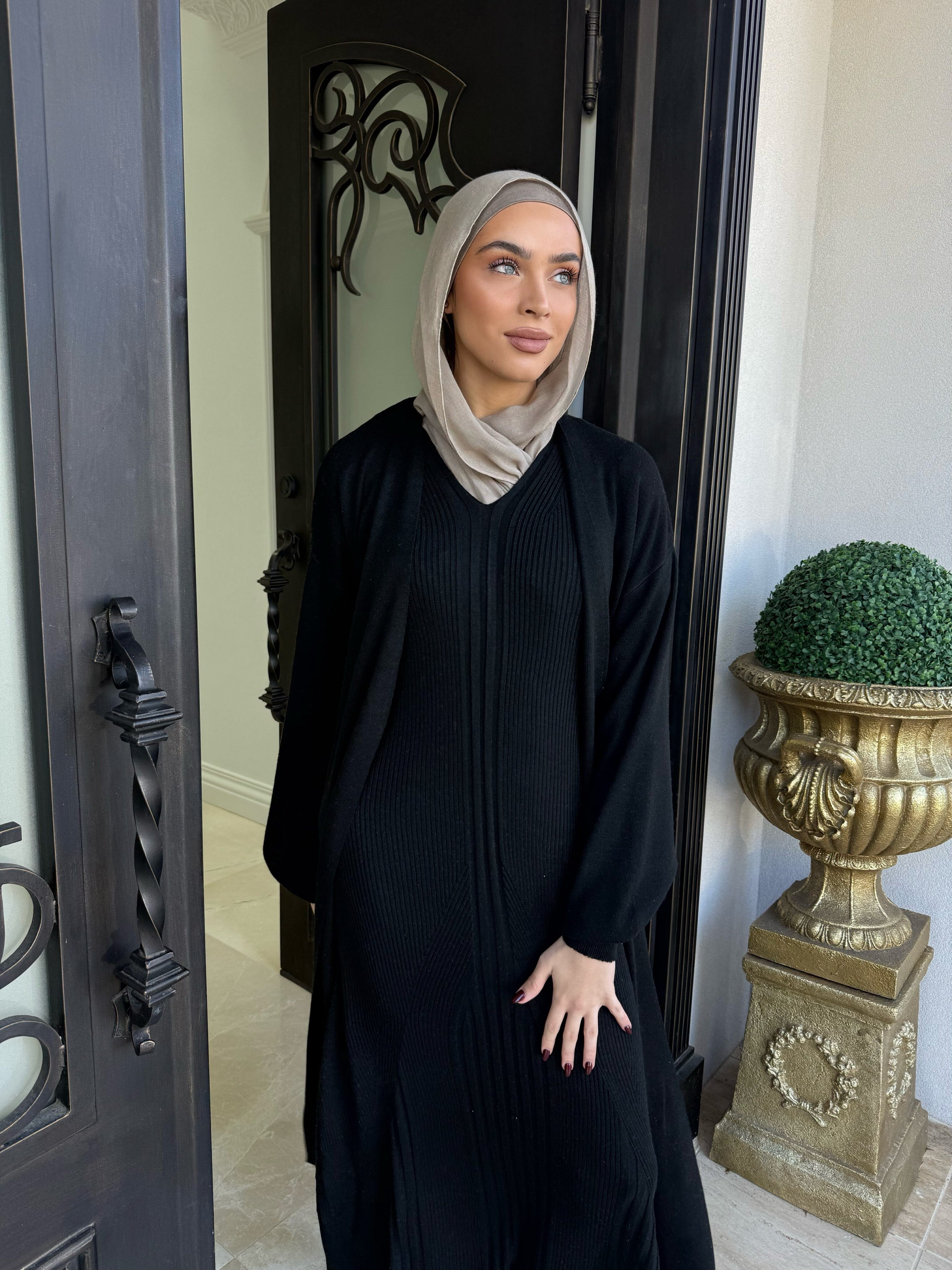 Ribbed Knit Abaya Set