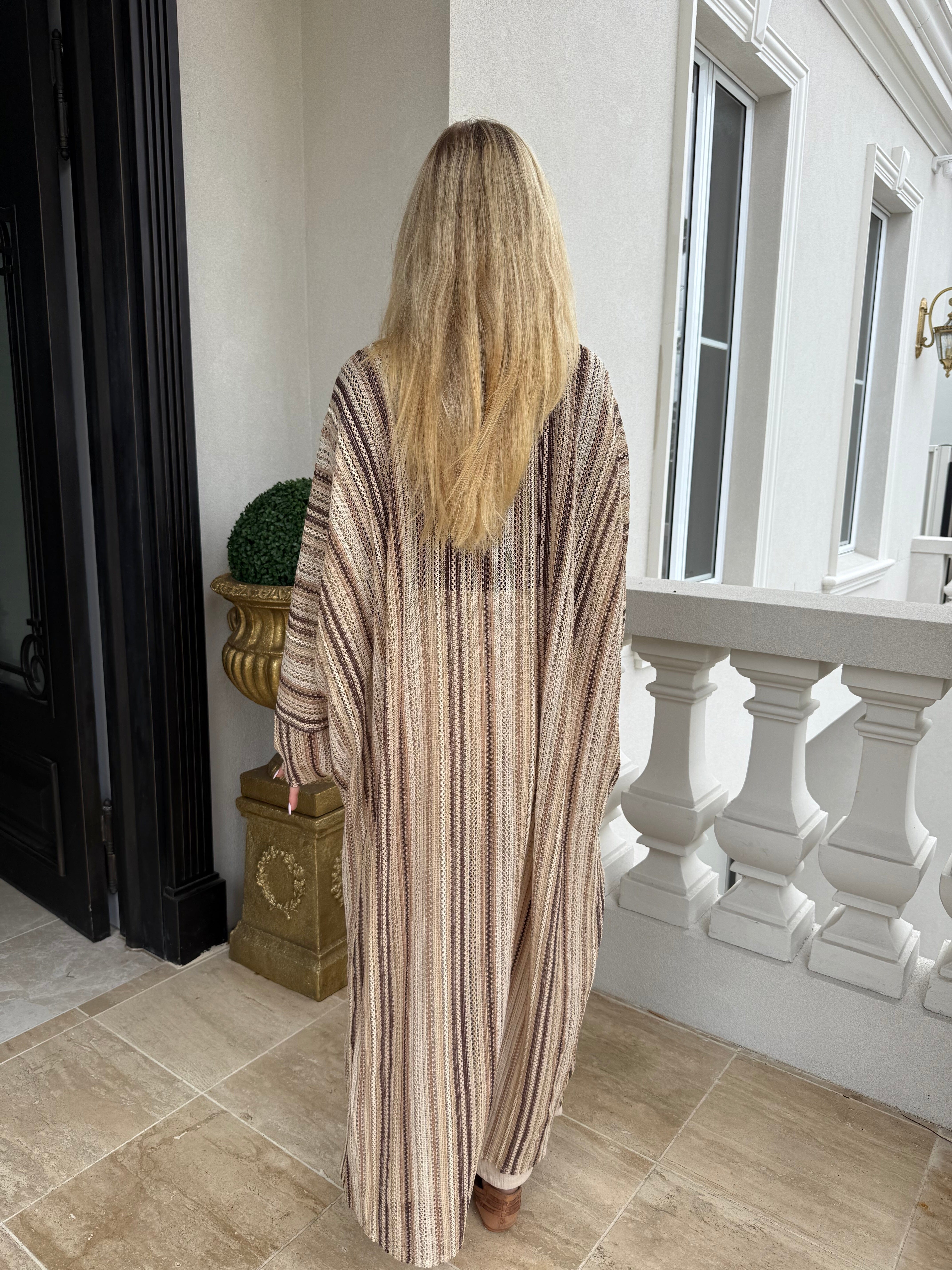 Tan Crochet Open Abaya