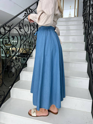 
            
                Load image into Gallery viewer, Flowy Denim Skirt
            
        