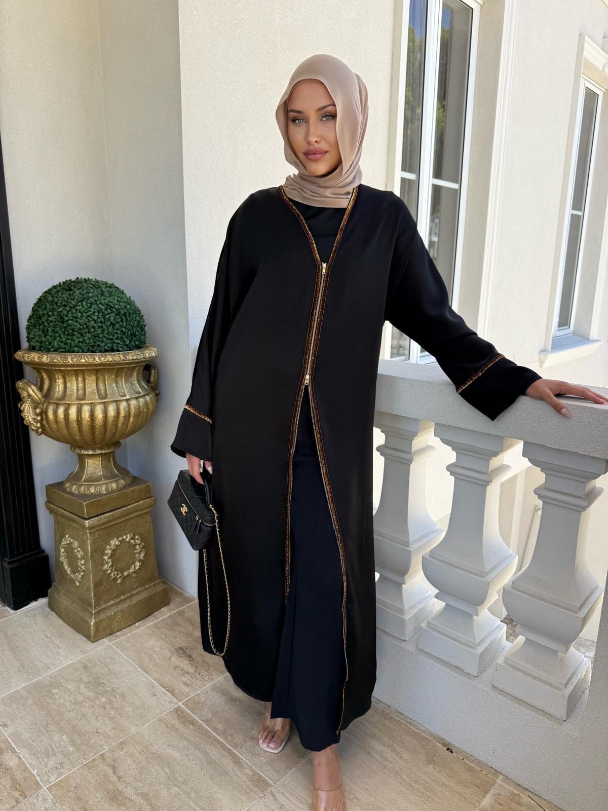 Satin Trimmed Abaya
