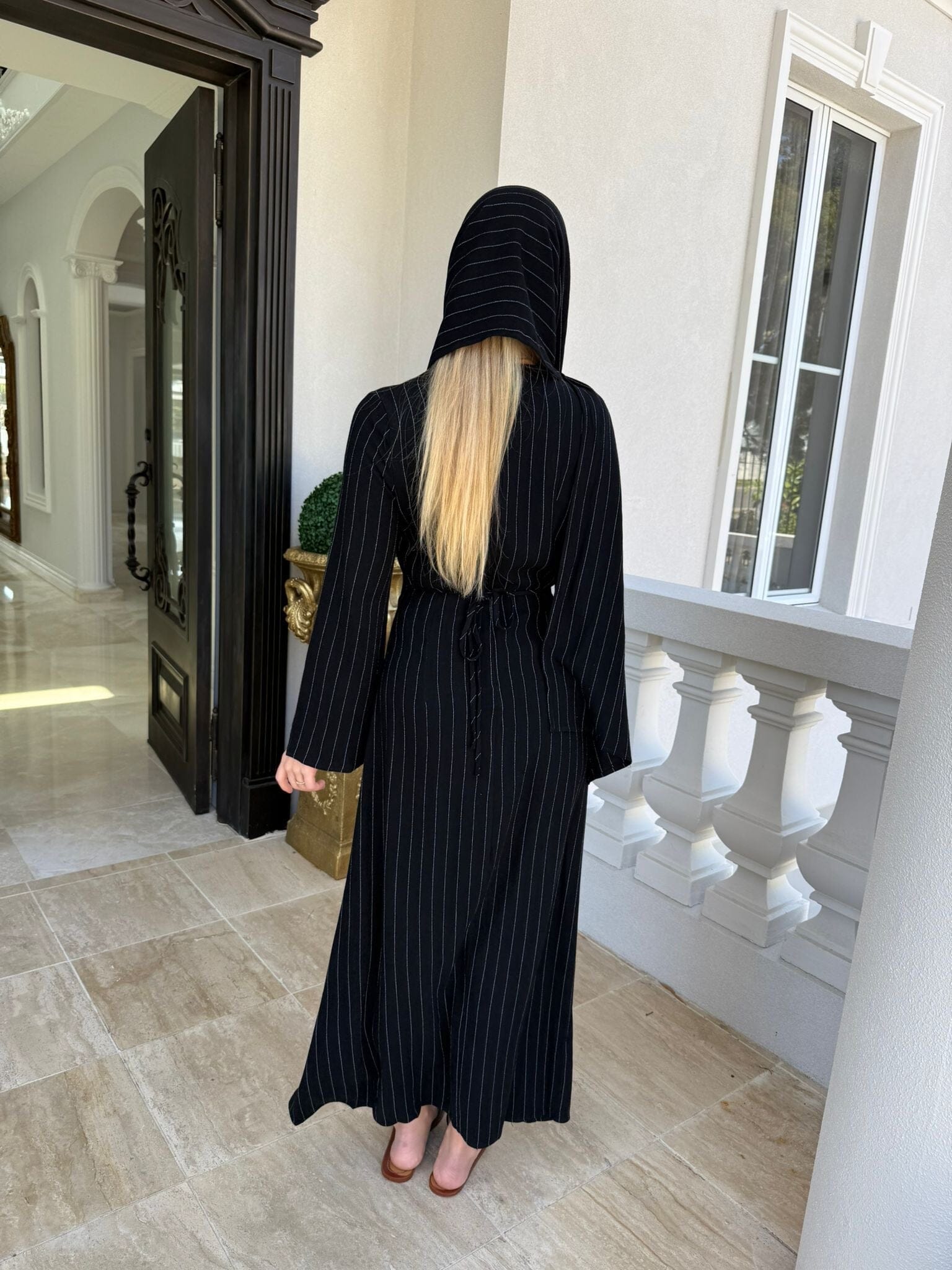 Linen Stripe Shawl Dress