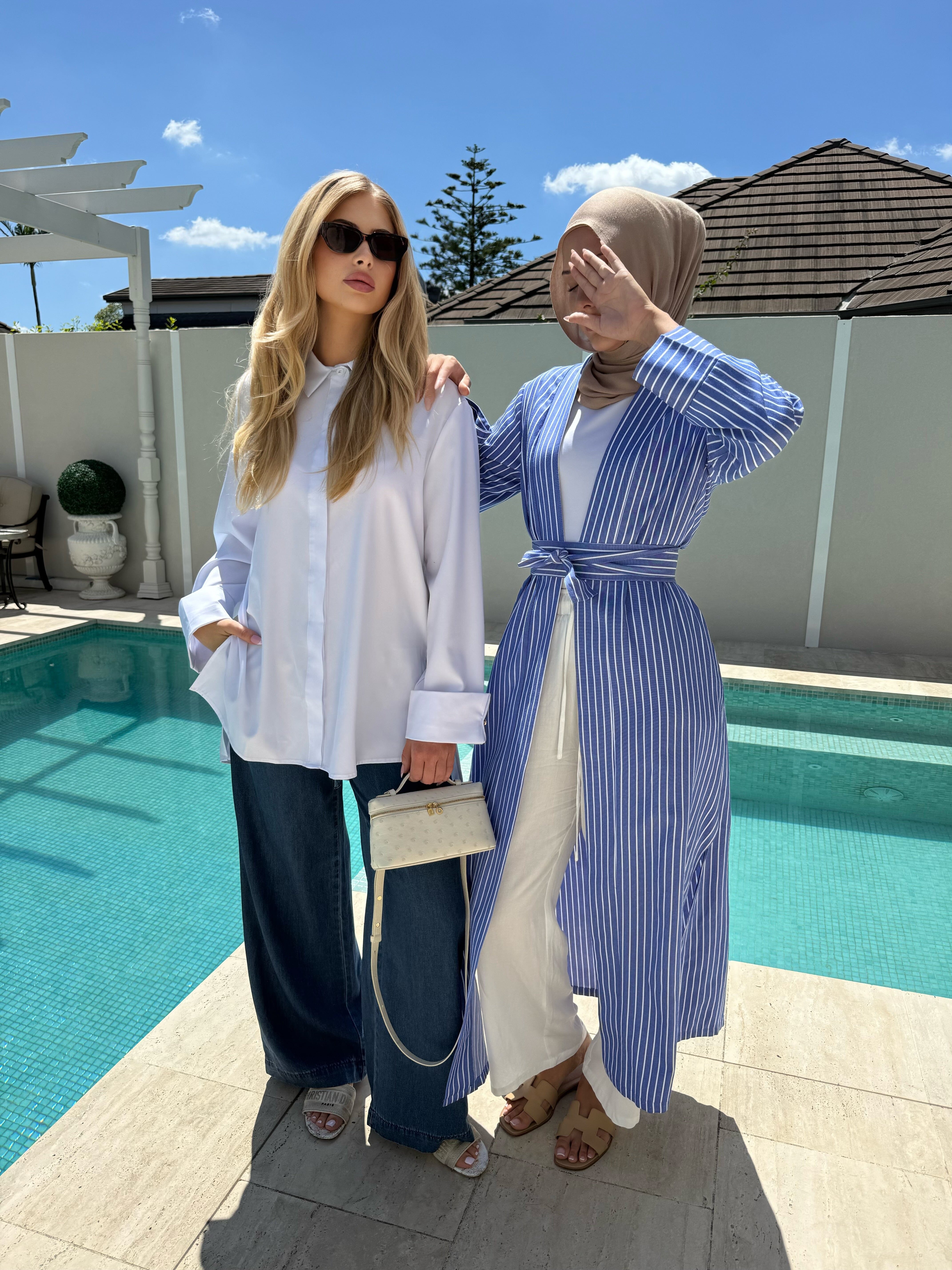 Linen Stripe Open Abaya