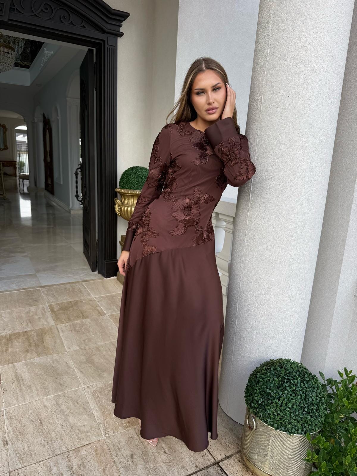Embroidery X Satin Dress
