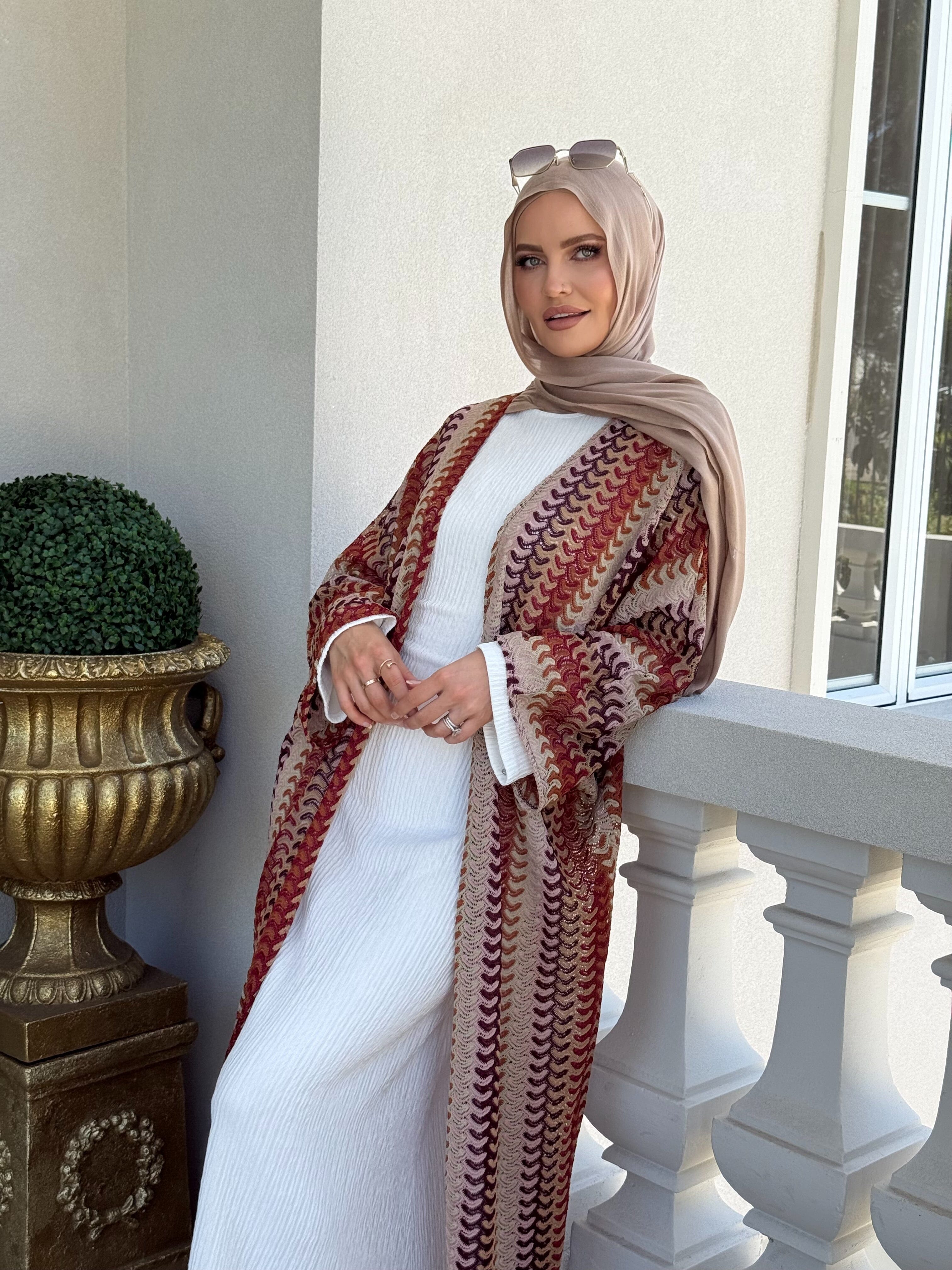 Rust Crochet Open Abaya