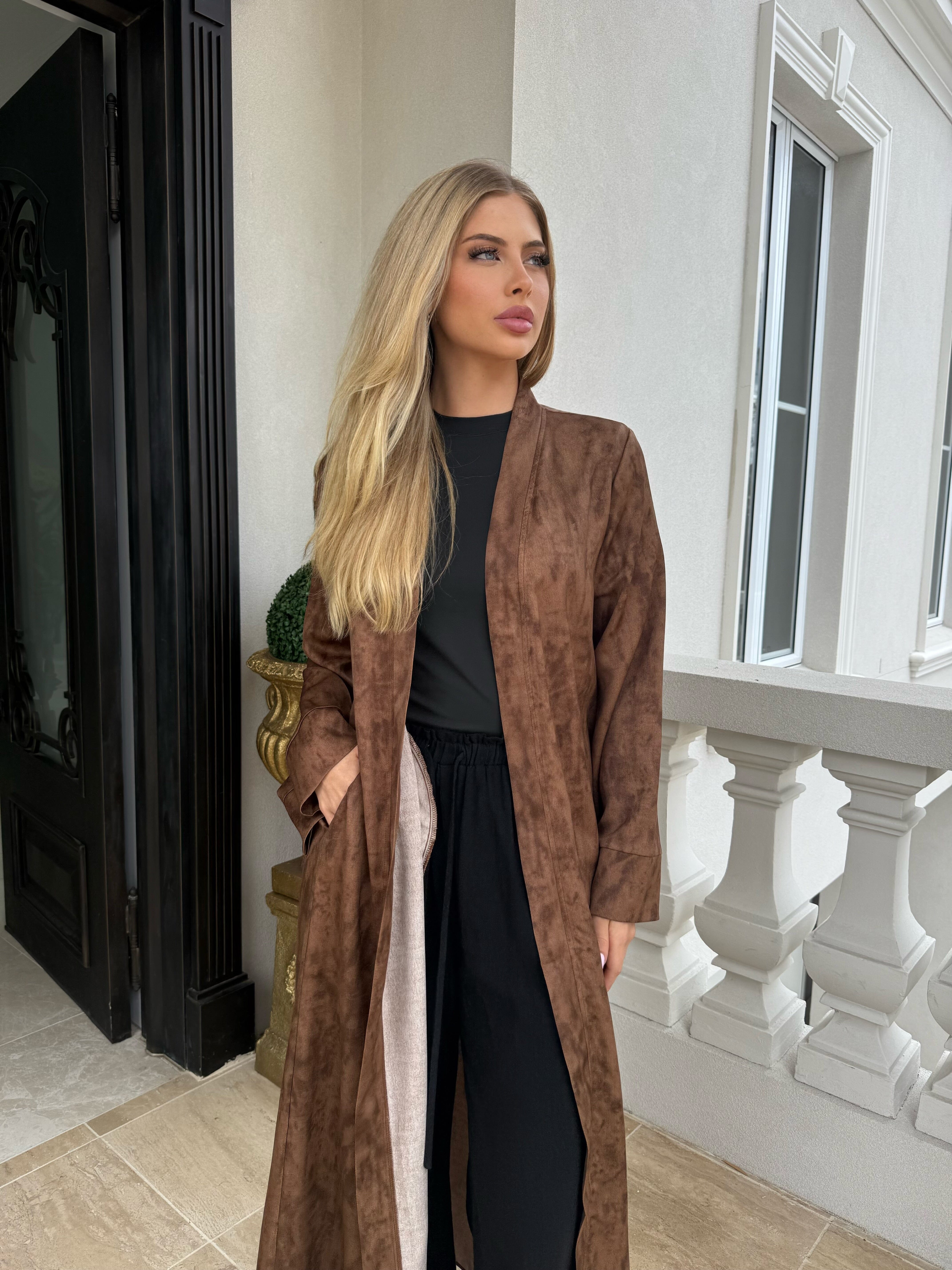 Satin Textured Open Abaya