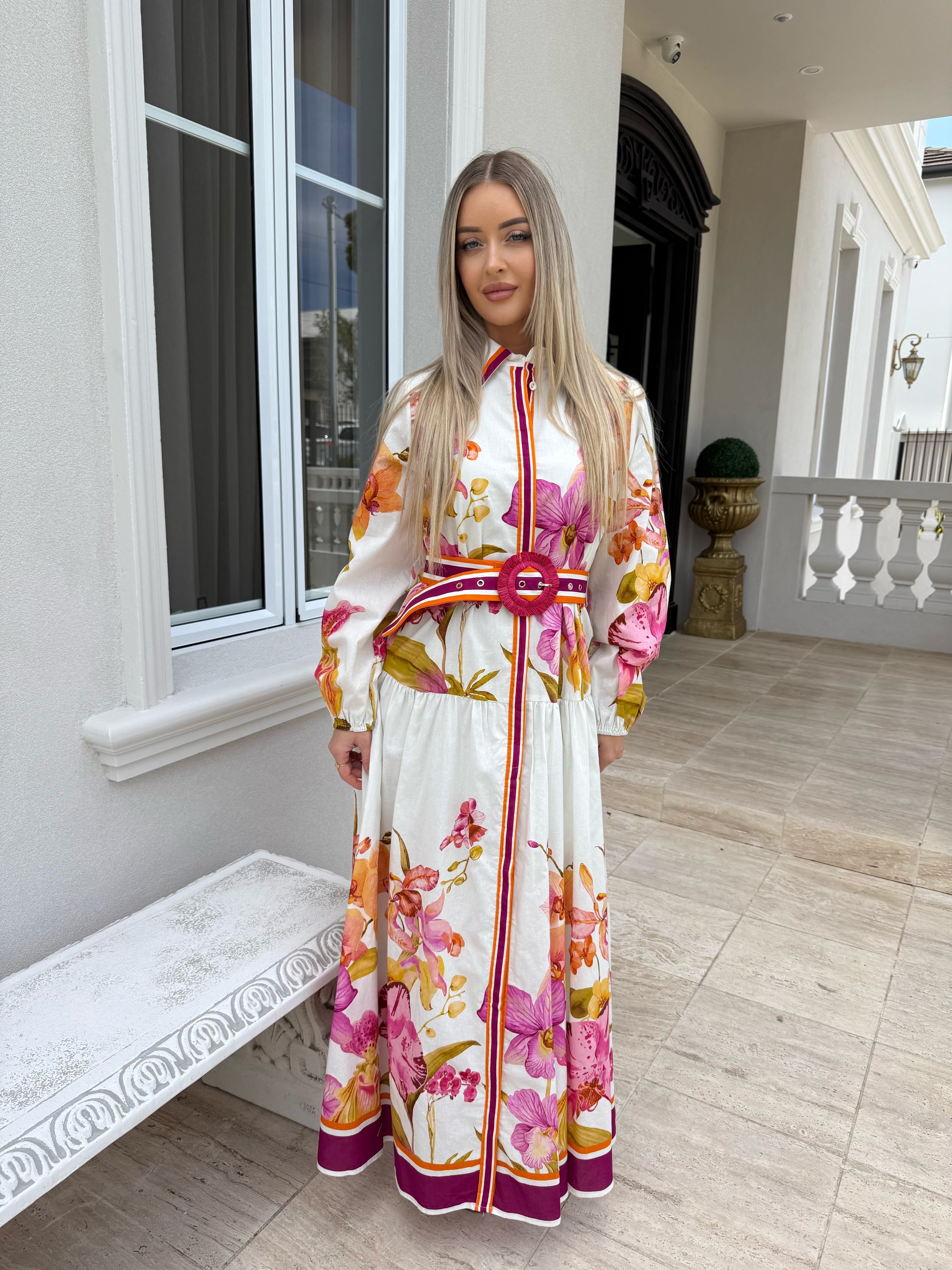 Linen Pink Floral Dress