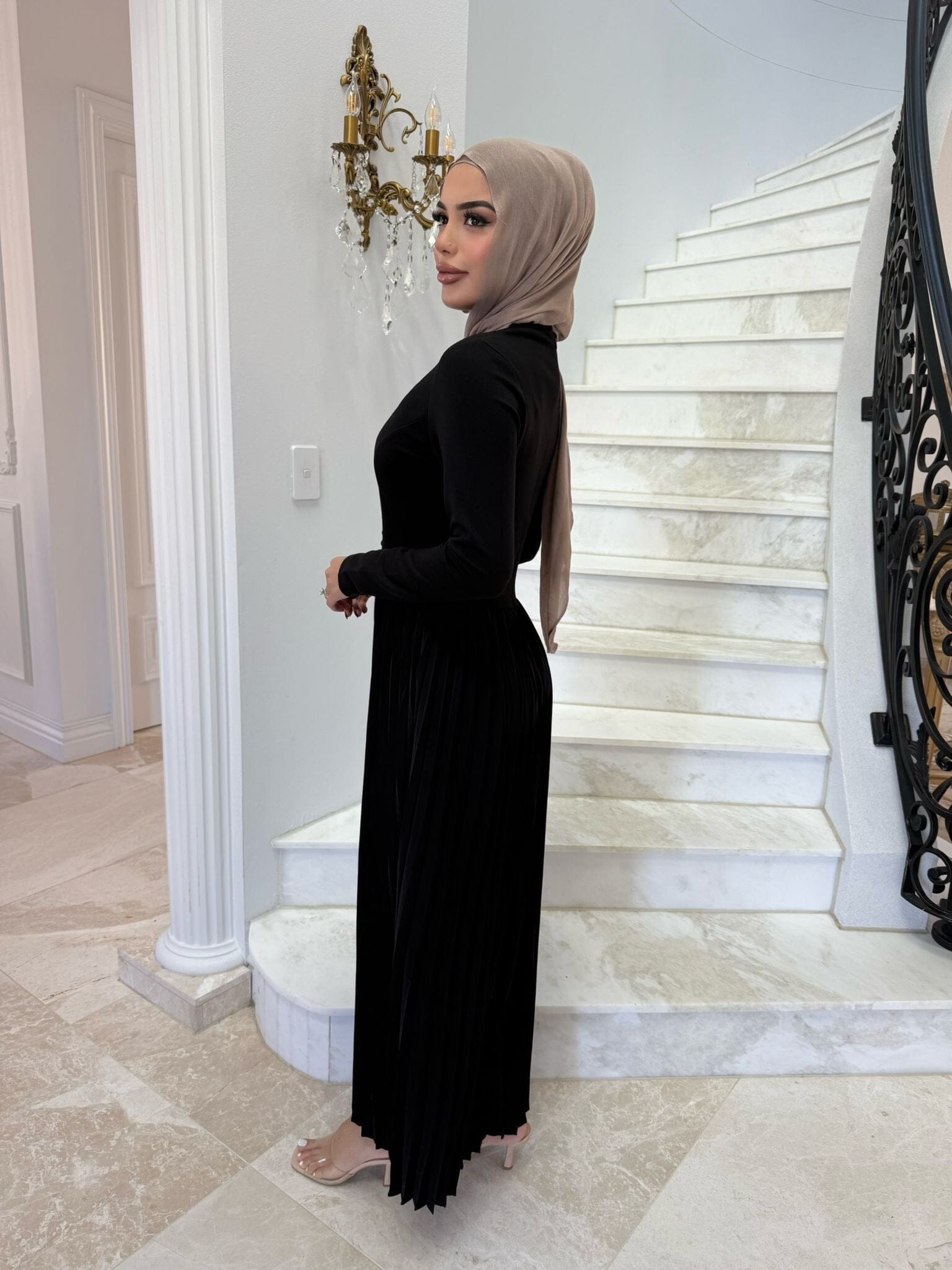 Pleated Button Dress