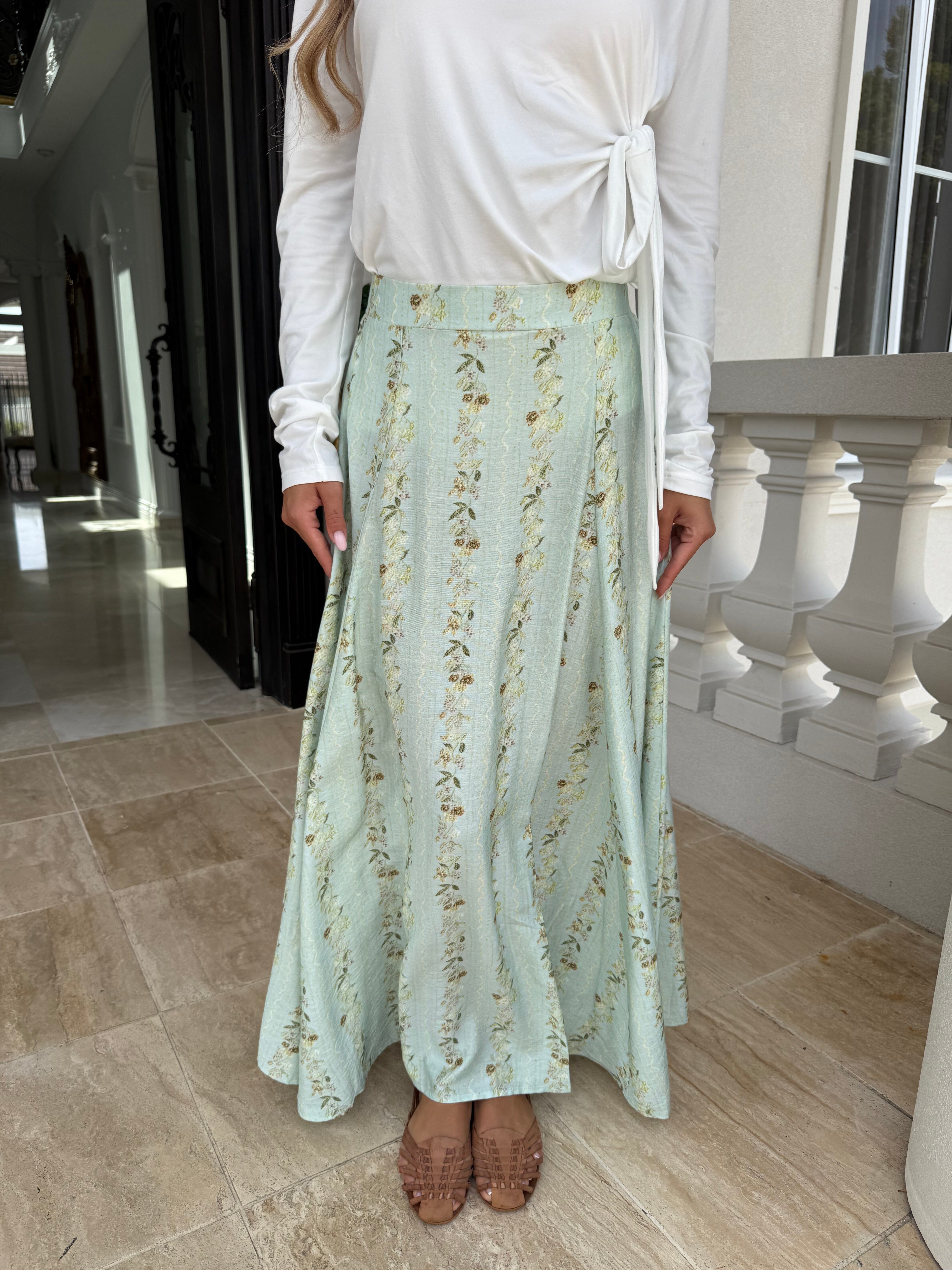 Mint Floral Skirt