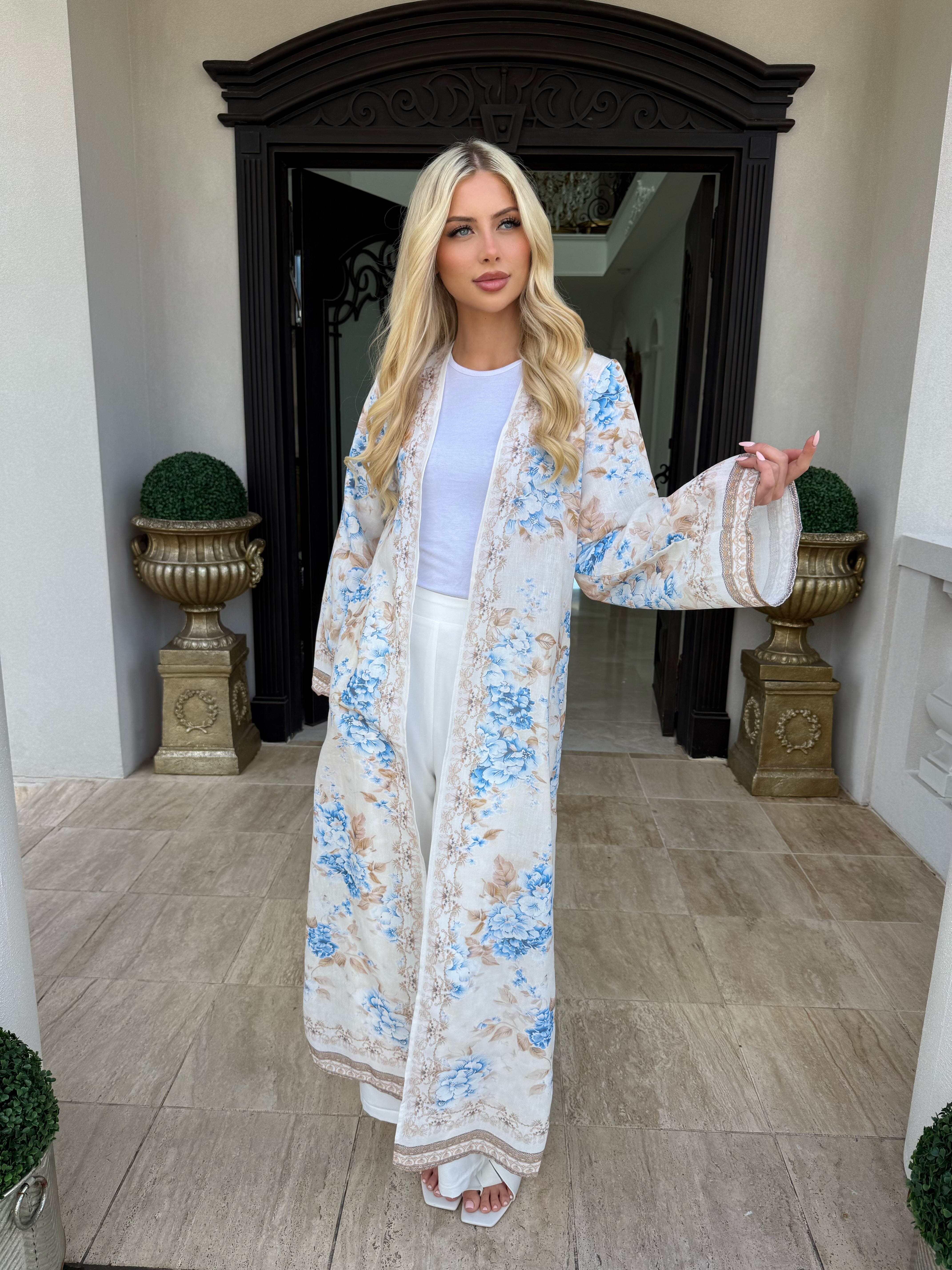 Blossom Blue Open Abaya