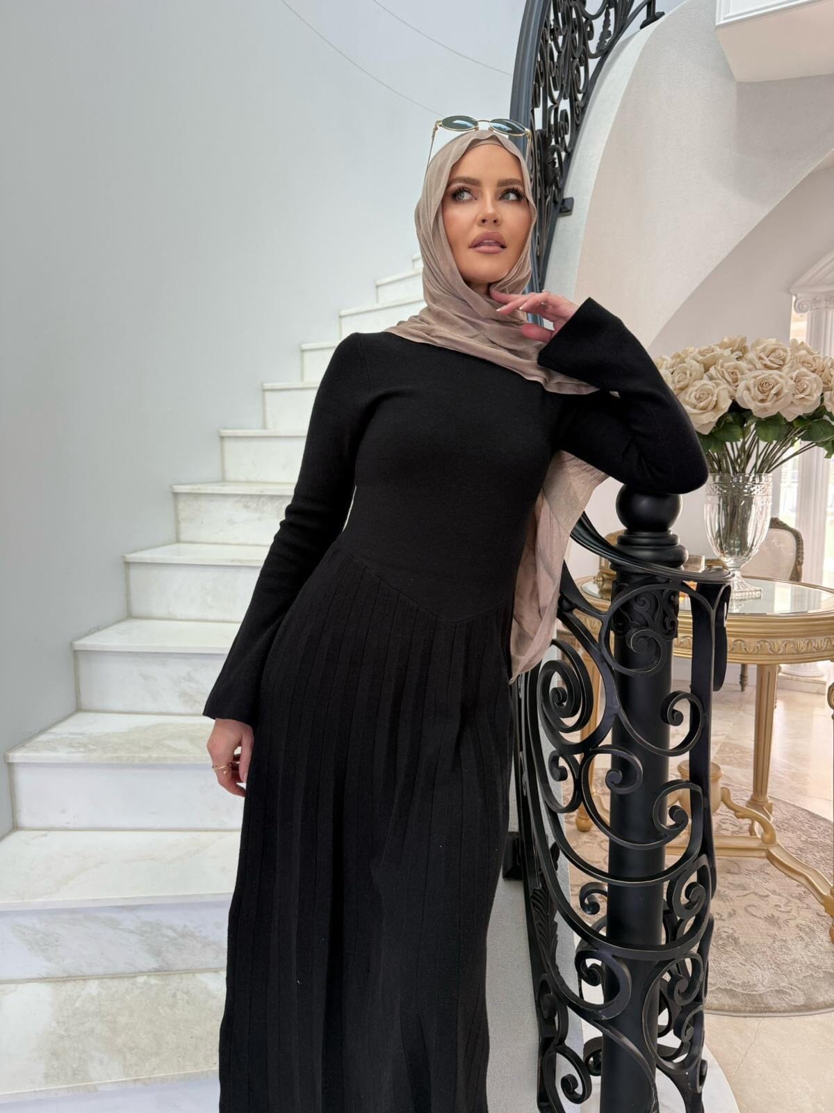 Pleated Knit Dress