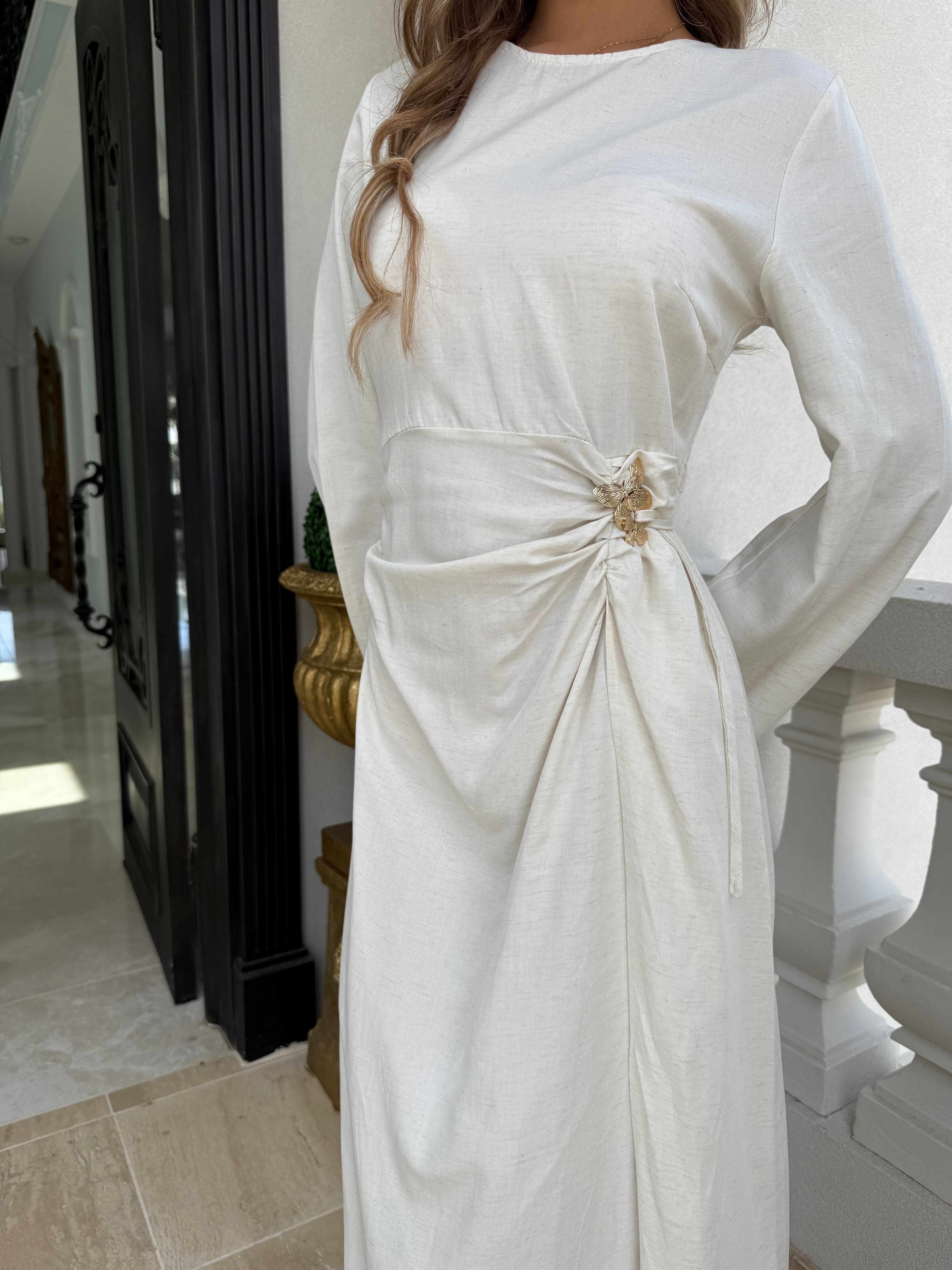 Linen Brooch Dress