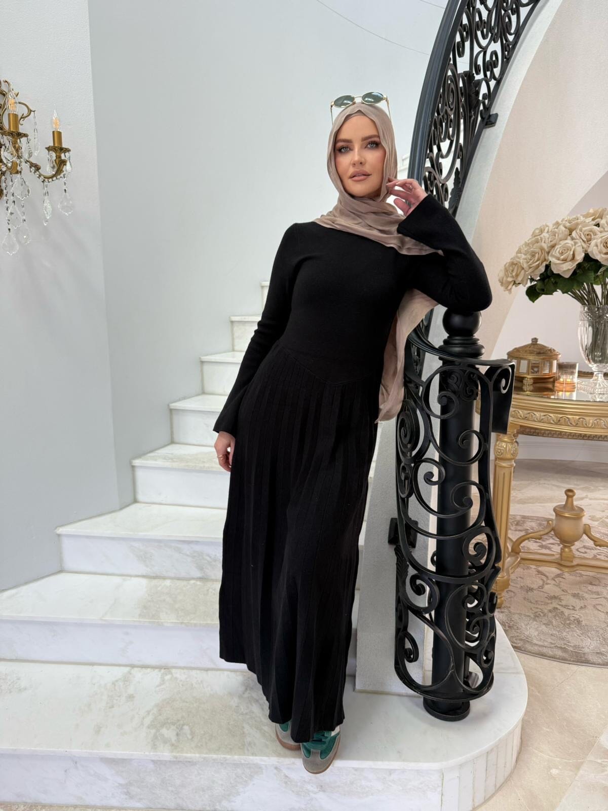 Pleated Knit Dress