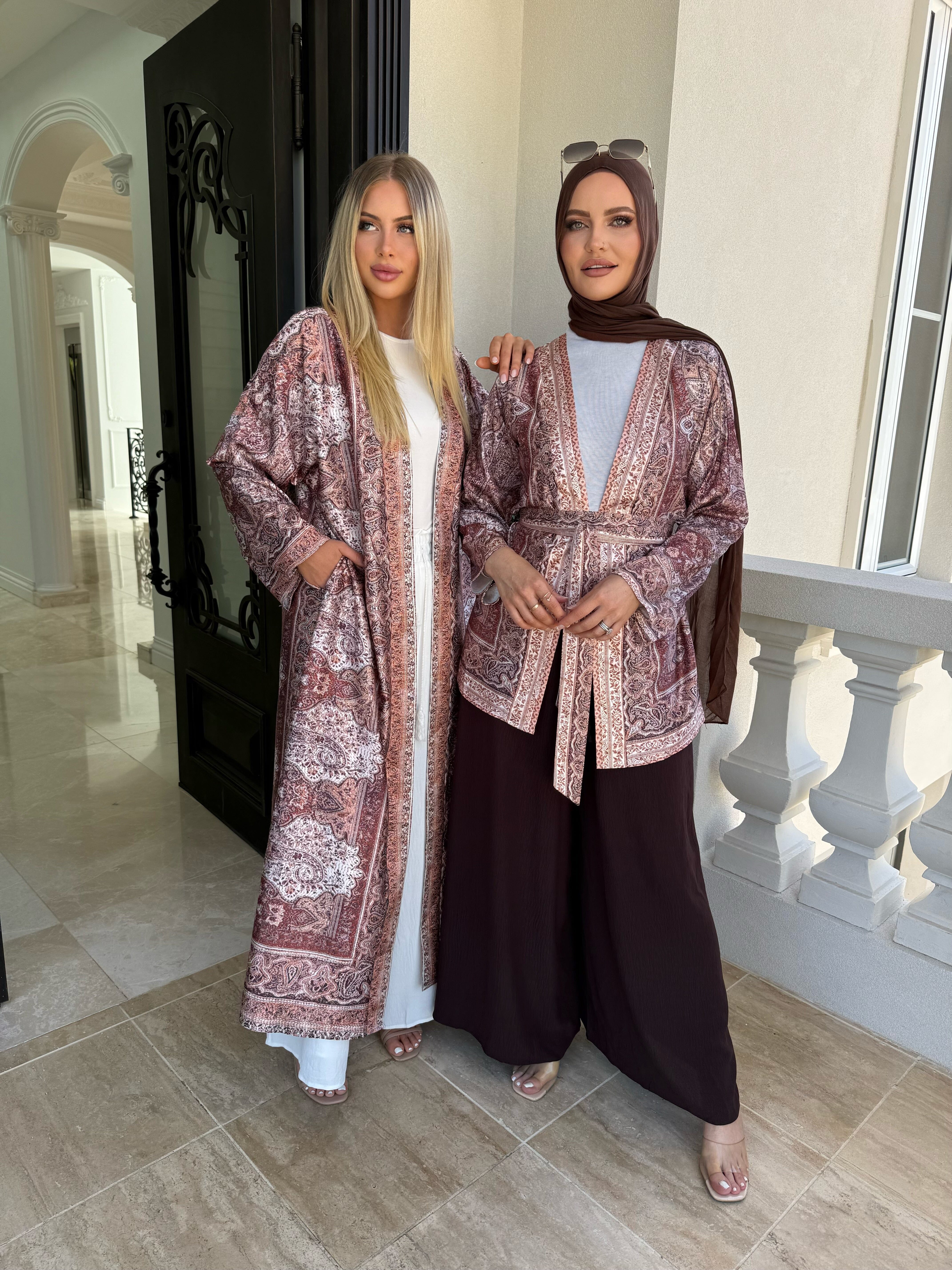 Pashmina Rust Satin Open Abaya