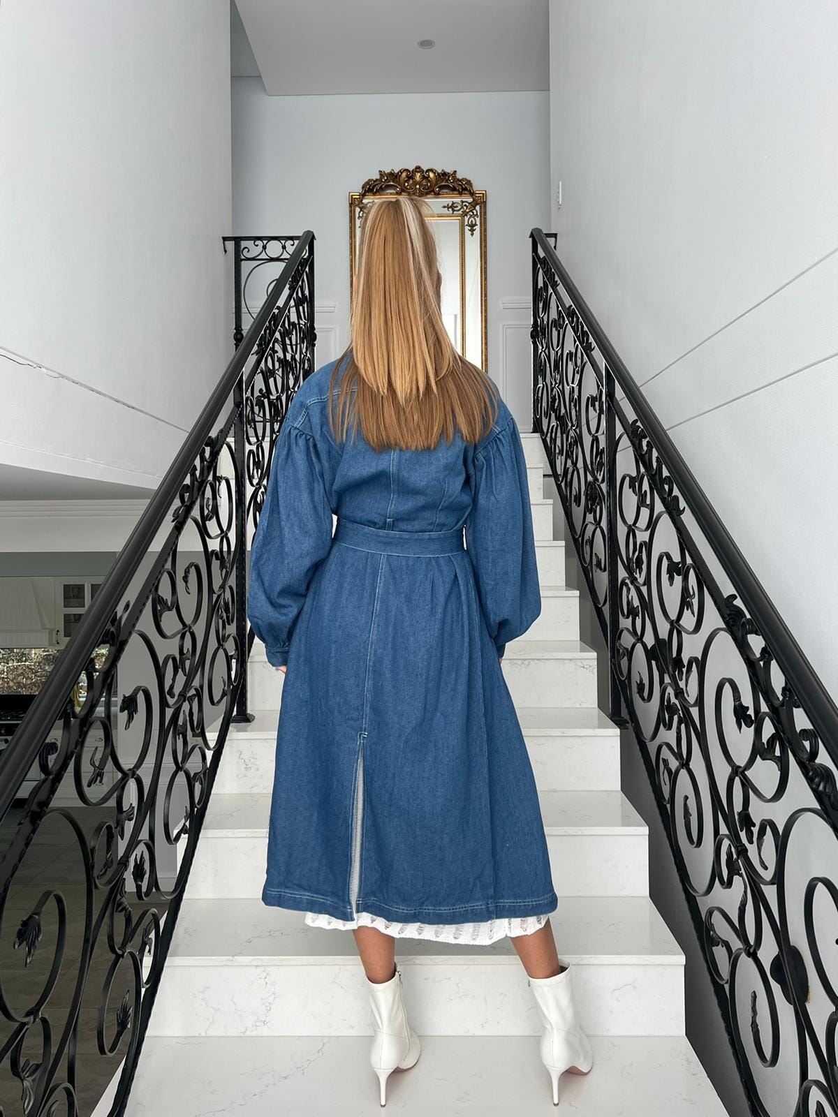 Denim Puffy Dress/ Cape