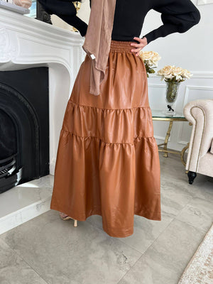 Tan Leather Ruffle Skirt