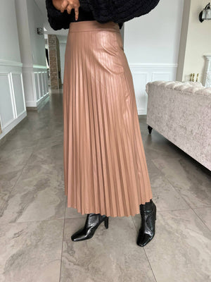 Pleated Glam Leather Skirt