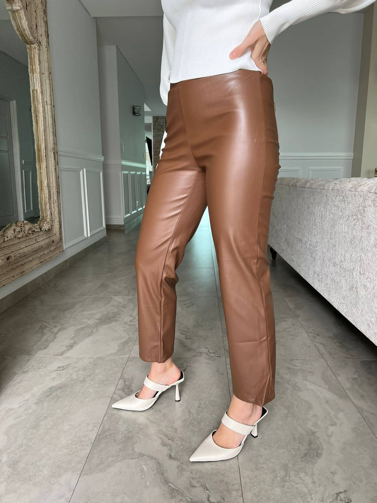 Tan Straight Cut Leather Pants